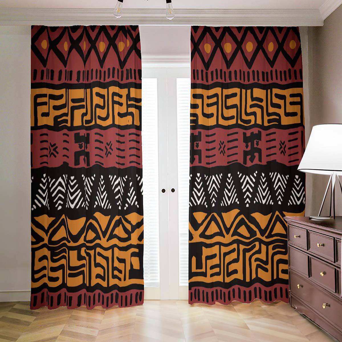 African Print Mudcloth Blackout Curtains - Two-Piece Set