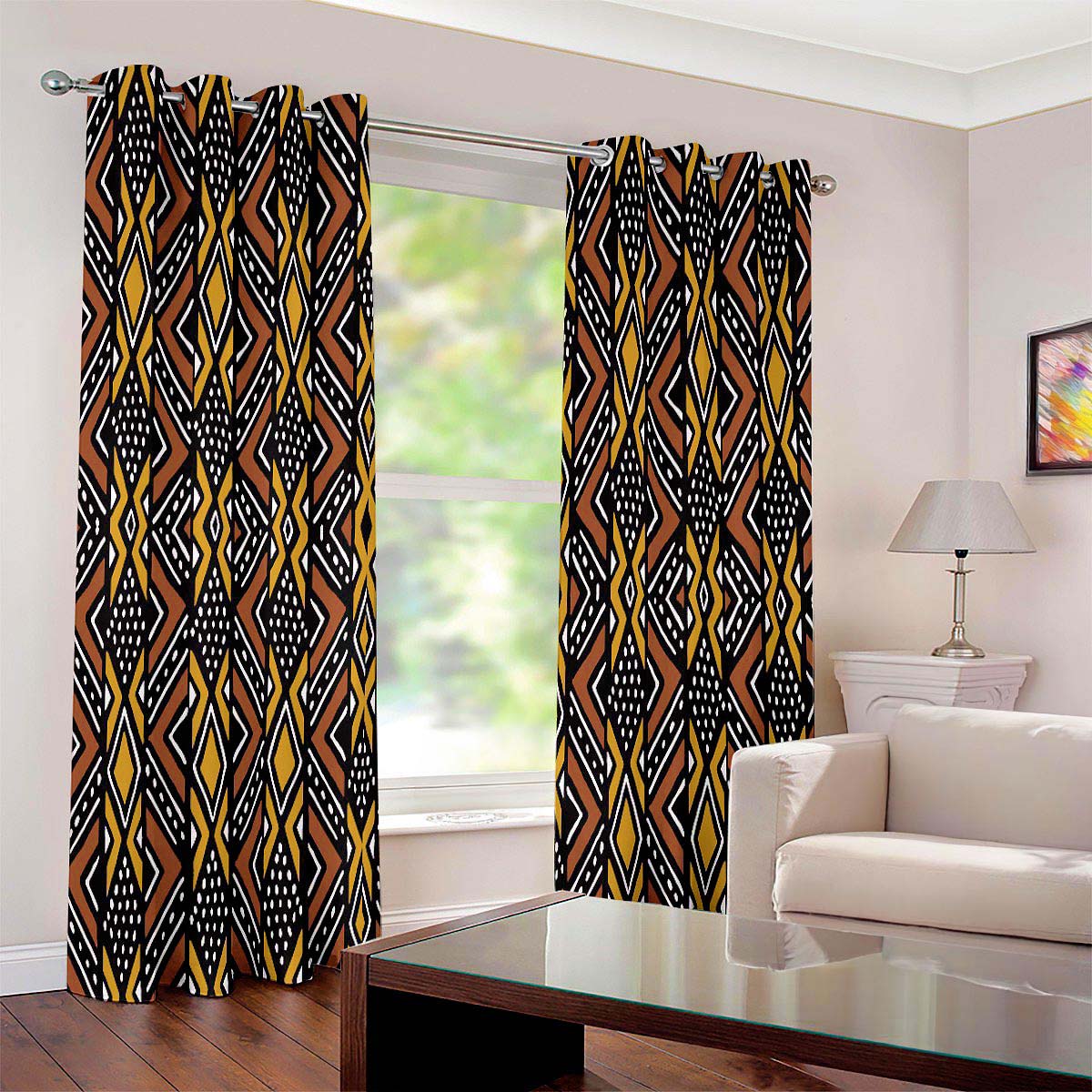 Mud Cloth Curtain African Blackout Grommet Pattern - Bynelo