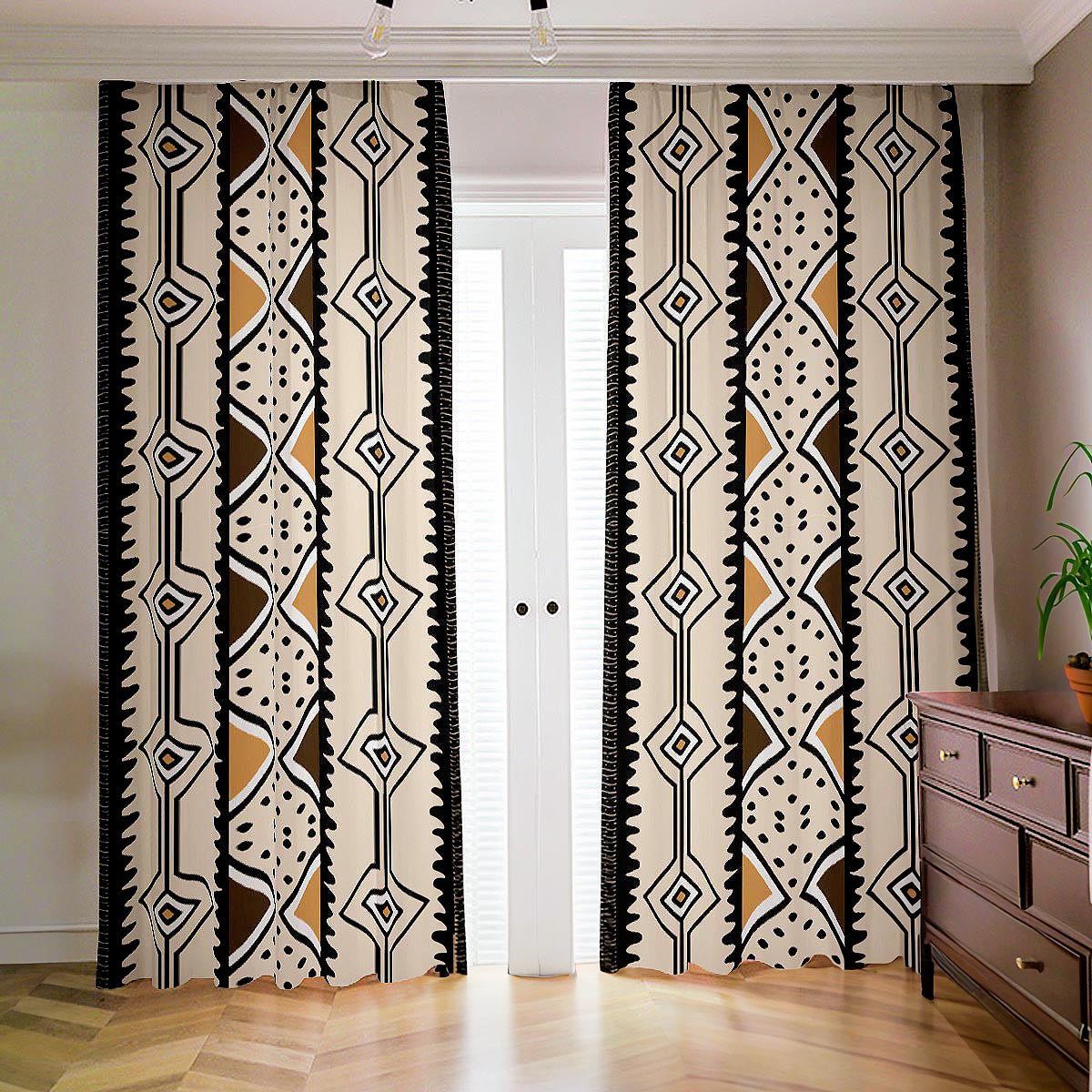 West African Print Curtain Blackout Tribal Pattern - Bynelo