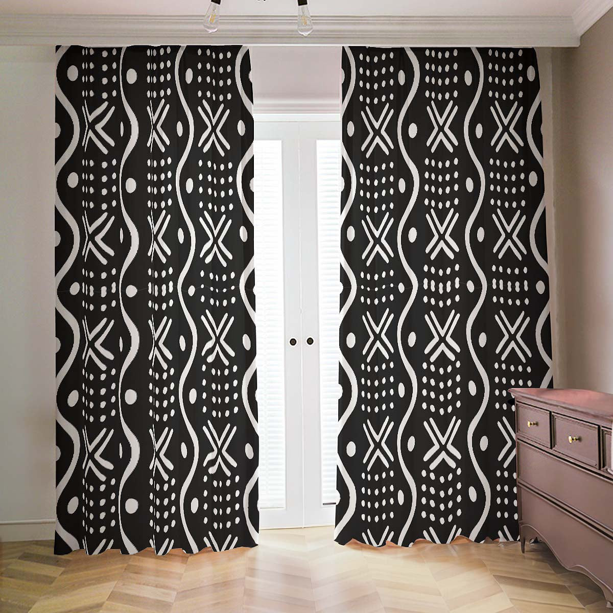African Print Blackout Curtains Black & White (Two-Piece)