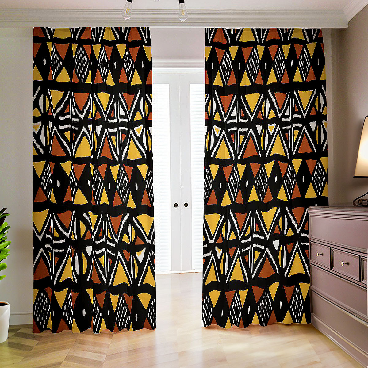 Handmade Blackout Curtain in African Mudcloth Print - Bynelo