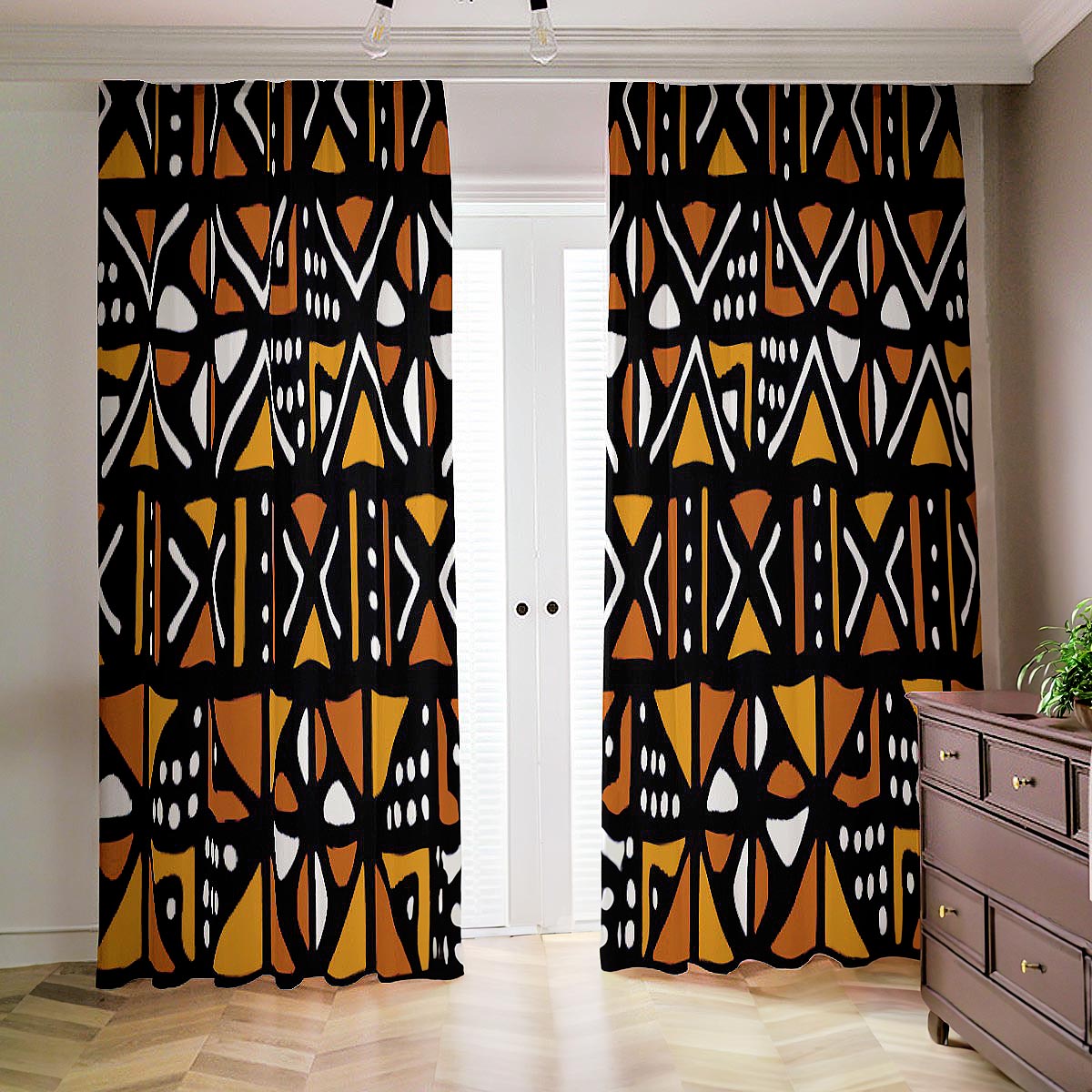 Best Orange African Blackout Curtain Mudcloth (Two-Piece)