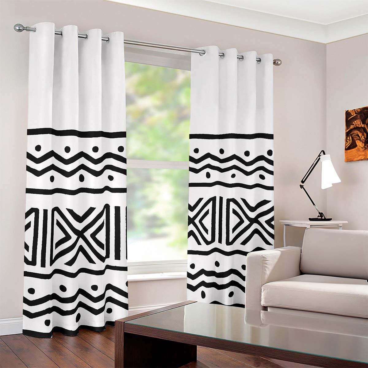 Mudcloth Curtain in Blackout Grommet African Print - Bynelo