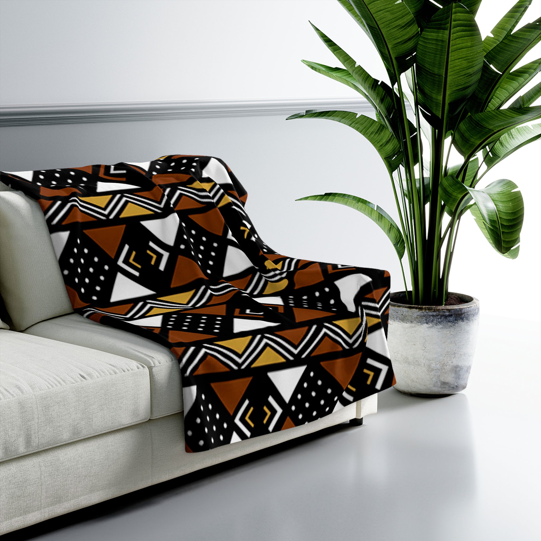 African Blanket Throw Fleece Mudcloth Stripe Print - Bynelo