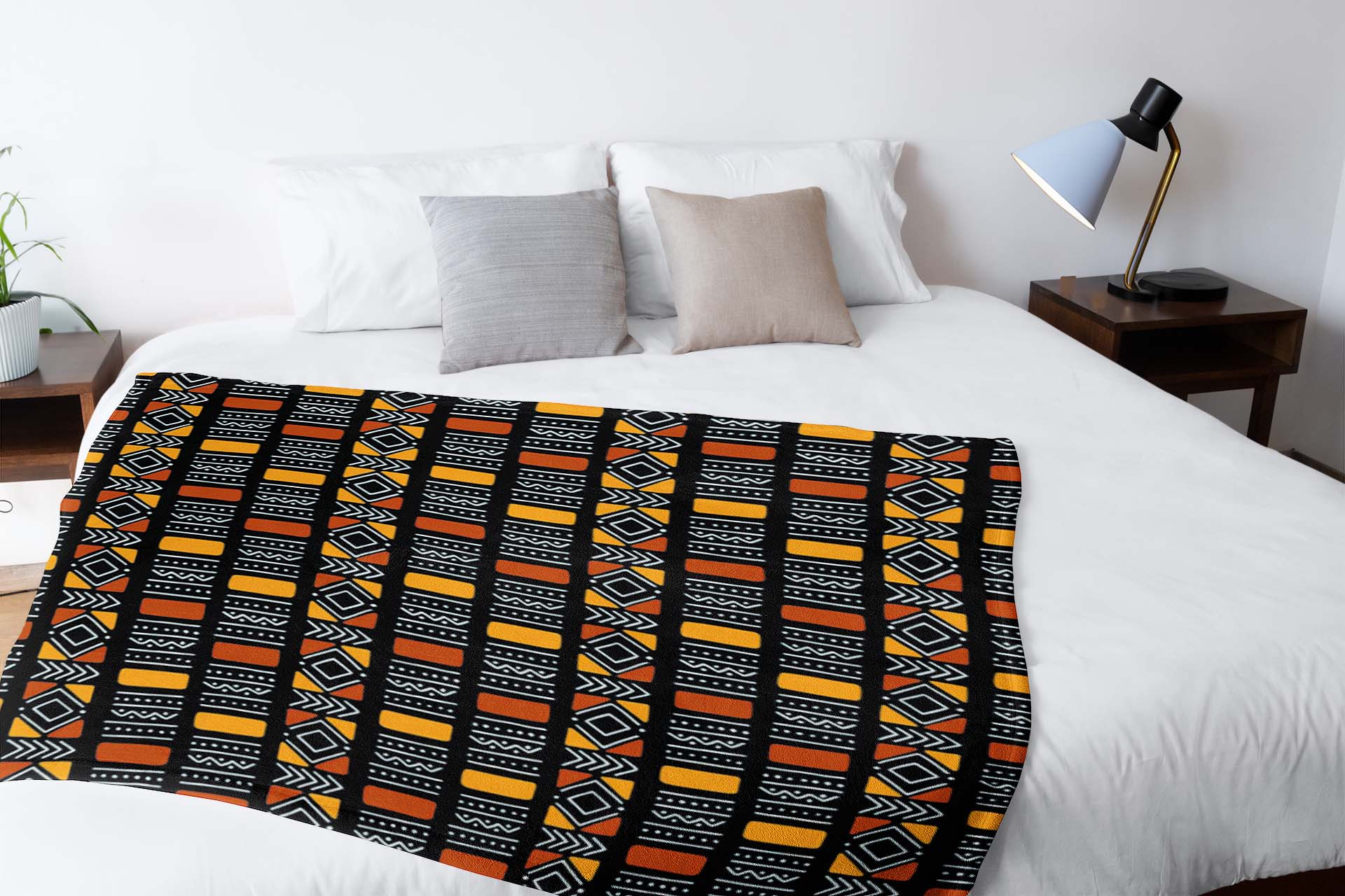 Afrocentric African Blanket Throw Fleece Mudcloth Print