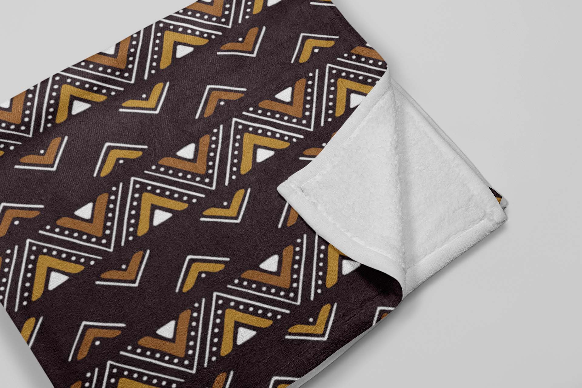 African Blanket Mudcloth Print Throw Fleece Brown