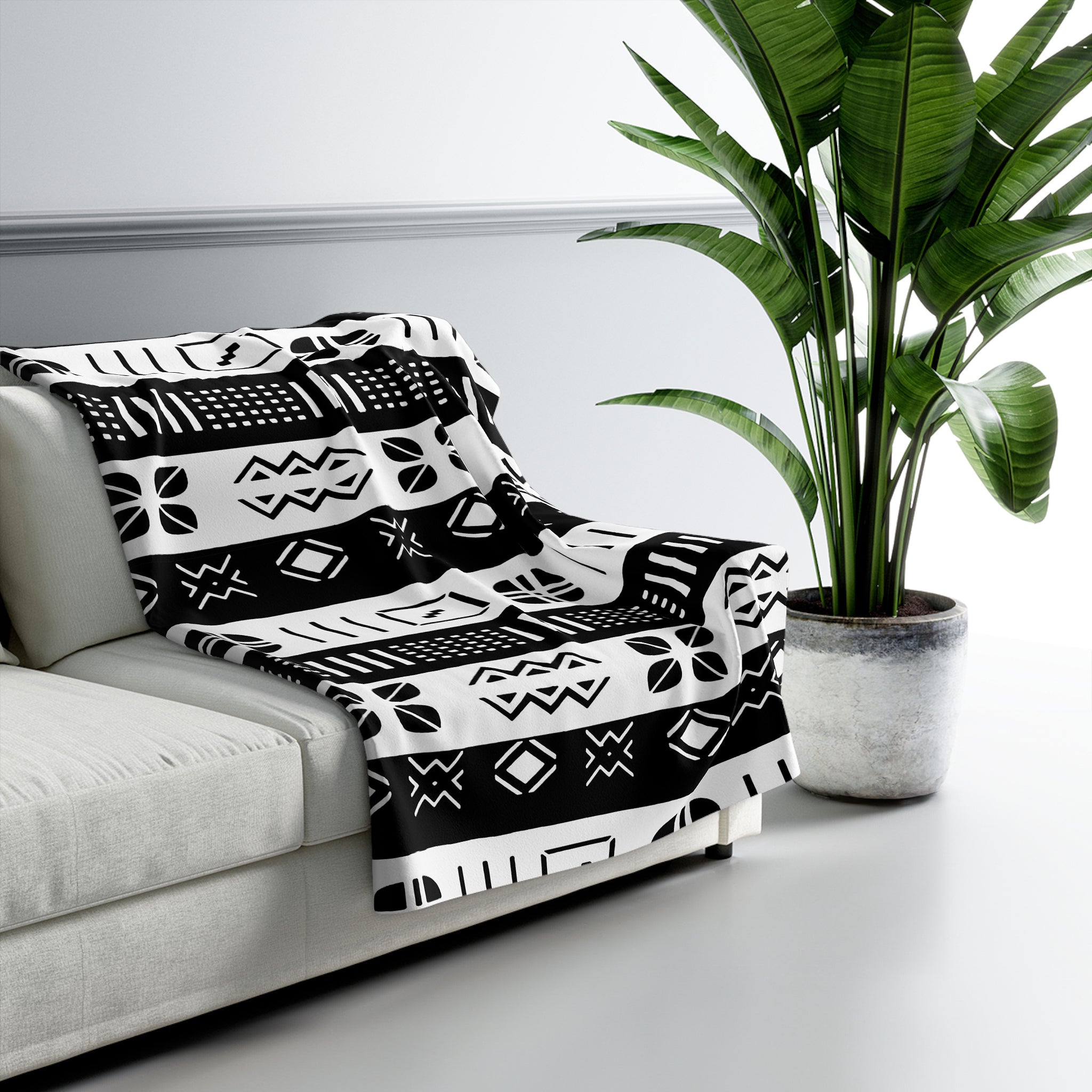 African Blanket Throw Fleece King Size Mudcloth Print