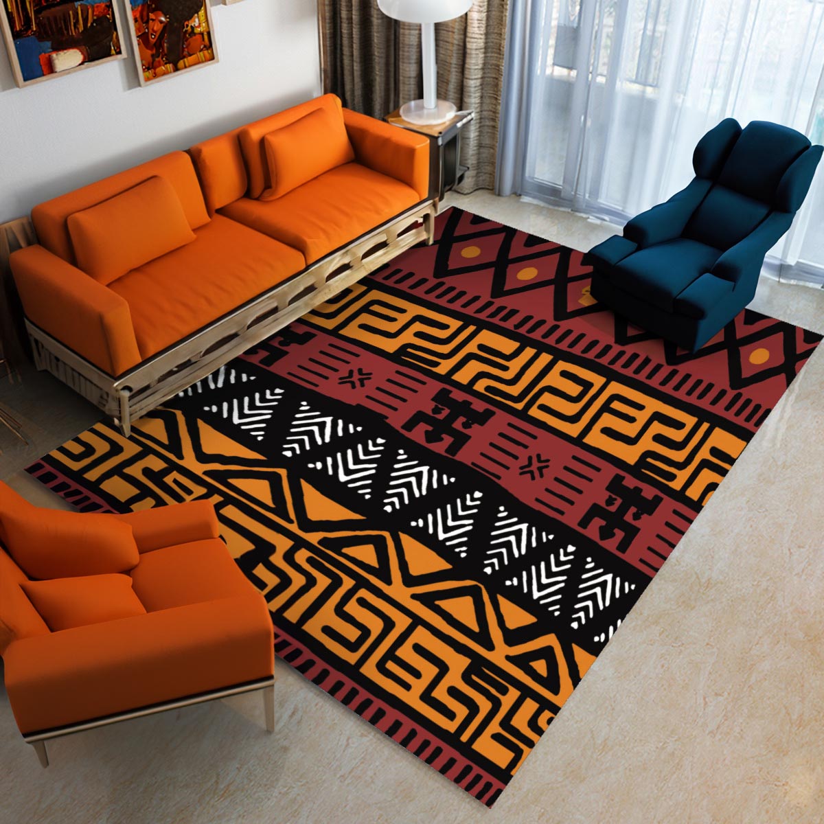 Traditional African Rug - Mudcloth Print Carpet Design