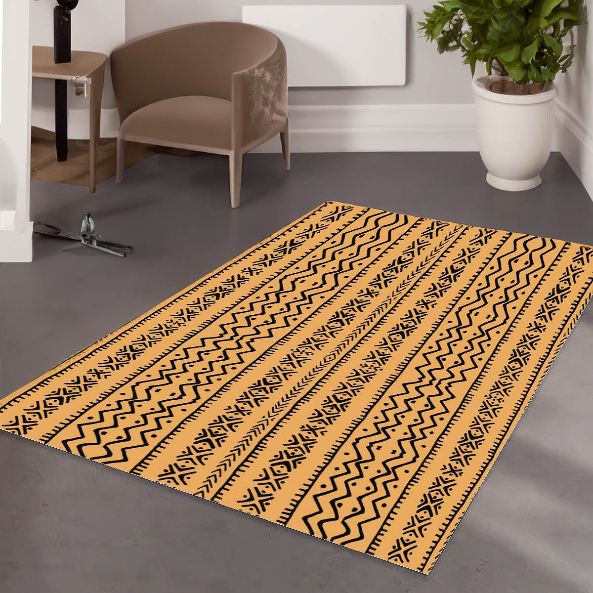 Golden African Print Carpet Rug Mudcloth -Bynelo