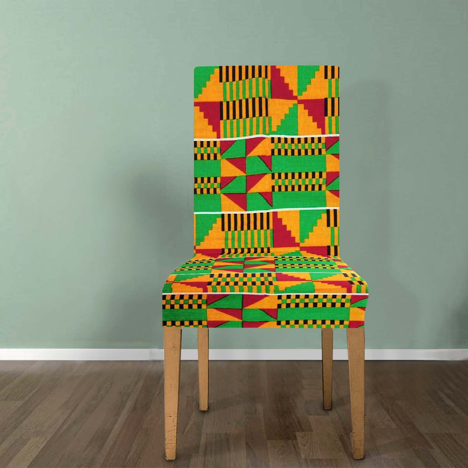 African Removable Chair Cover Kente Print Green & Orange