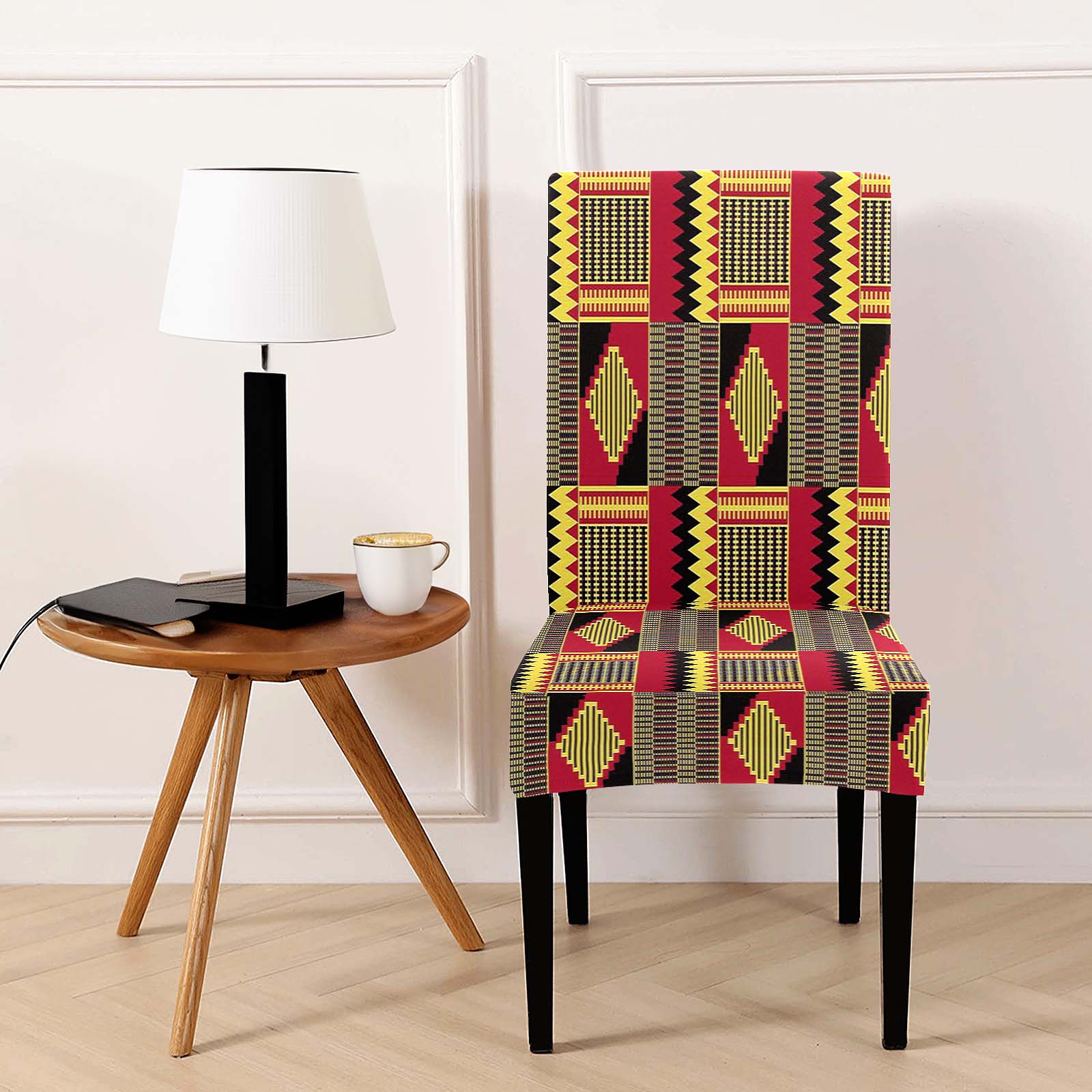 African Chair Cover Removable Spandex Fabric in Kente Print