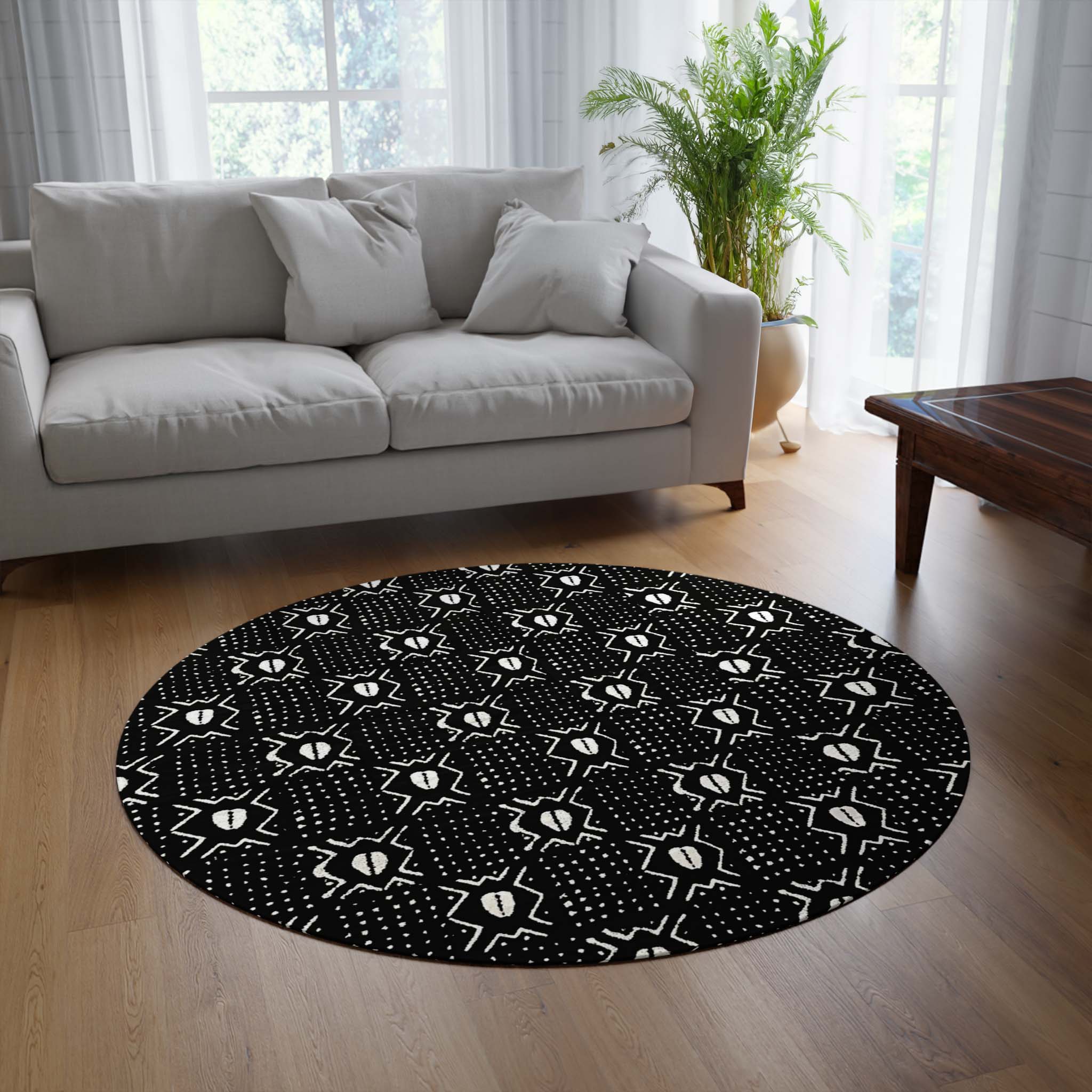 Round Rug African Circle Carpet Cowrie Print