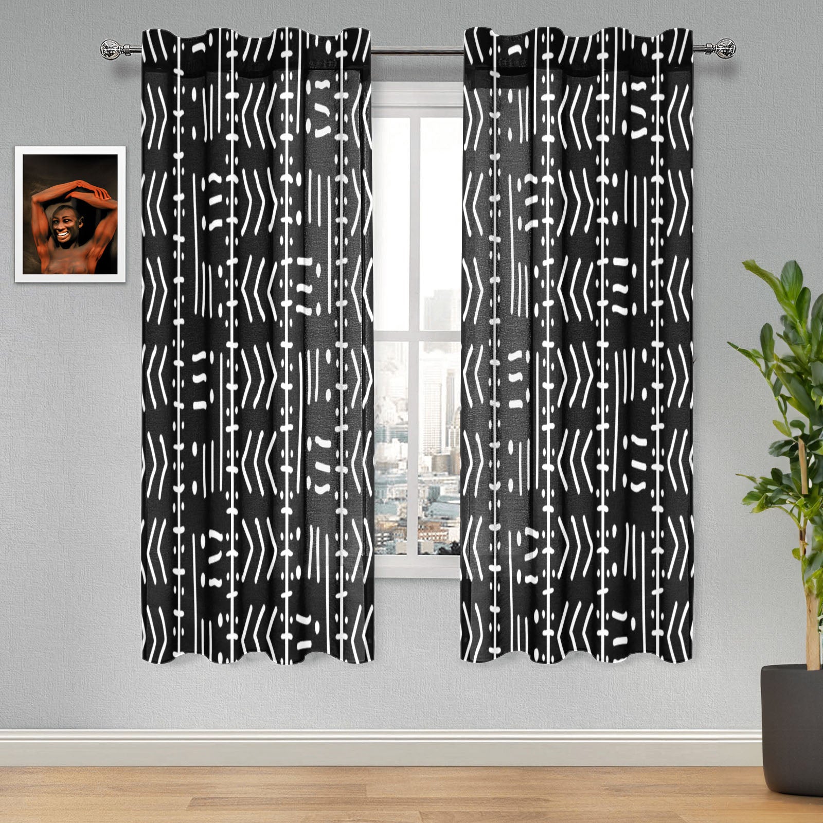 Black and White African Curtain Tribal Print (Two Piece)- Bynelo