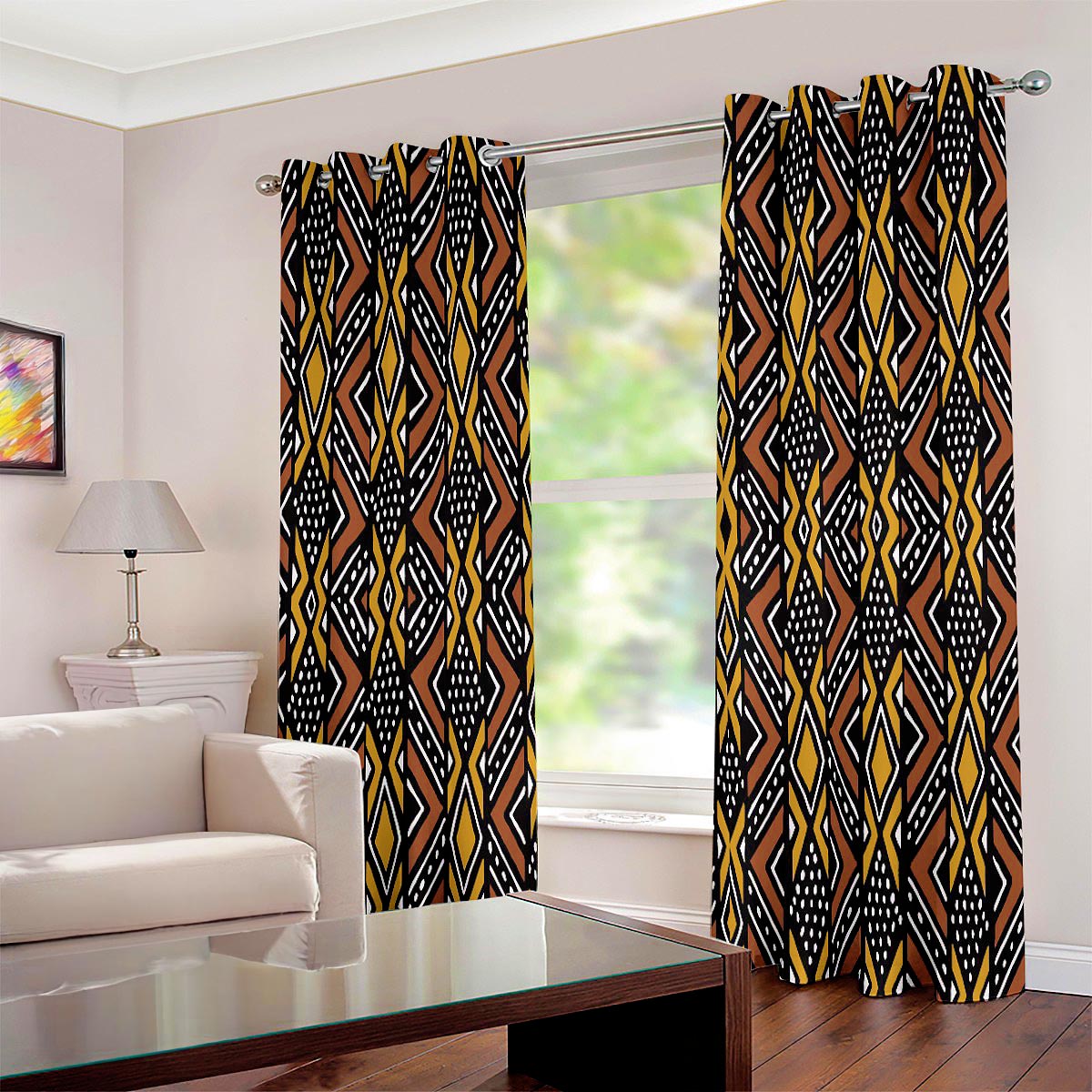 Traditional African Curtain - Mudcloth Grommet Print