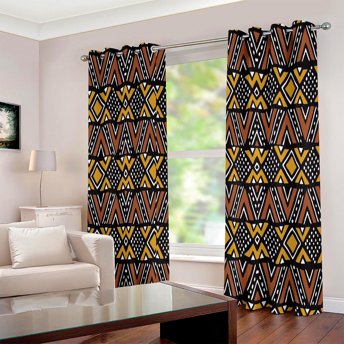 African Grommet Curtain Mudcloth Print (Two-Piece) - Bynelo