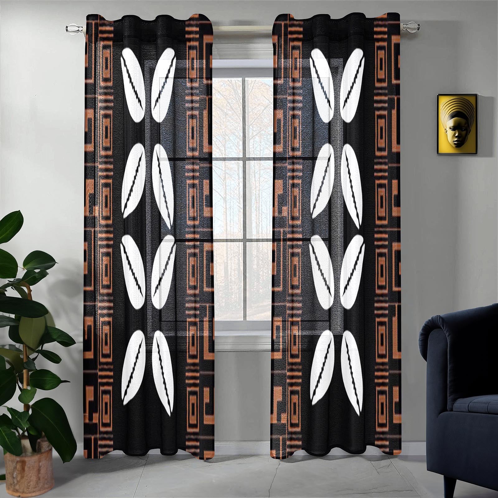 Mixed African Print Guaze Curtain Cowrie (Two Piece)- Bynelo