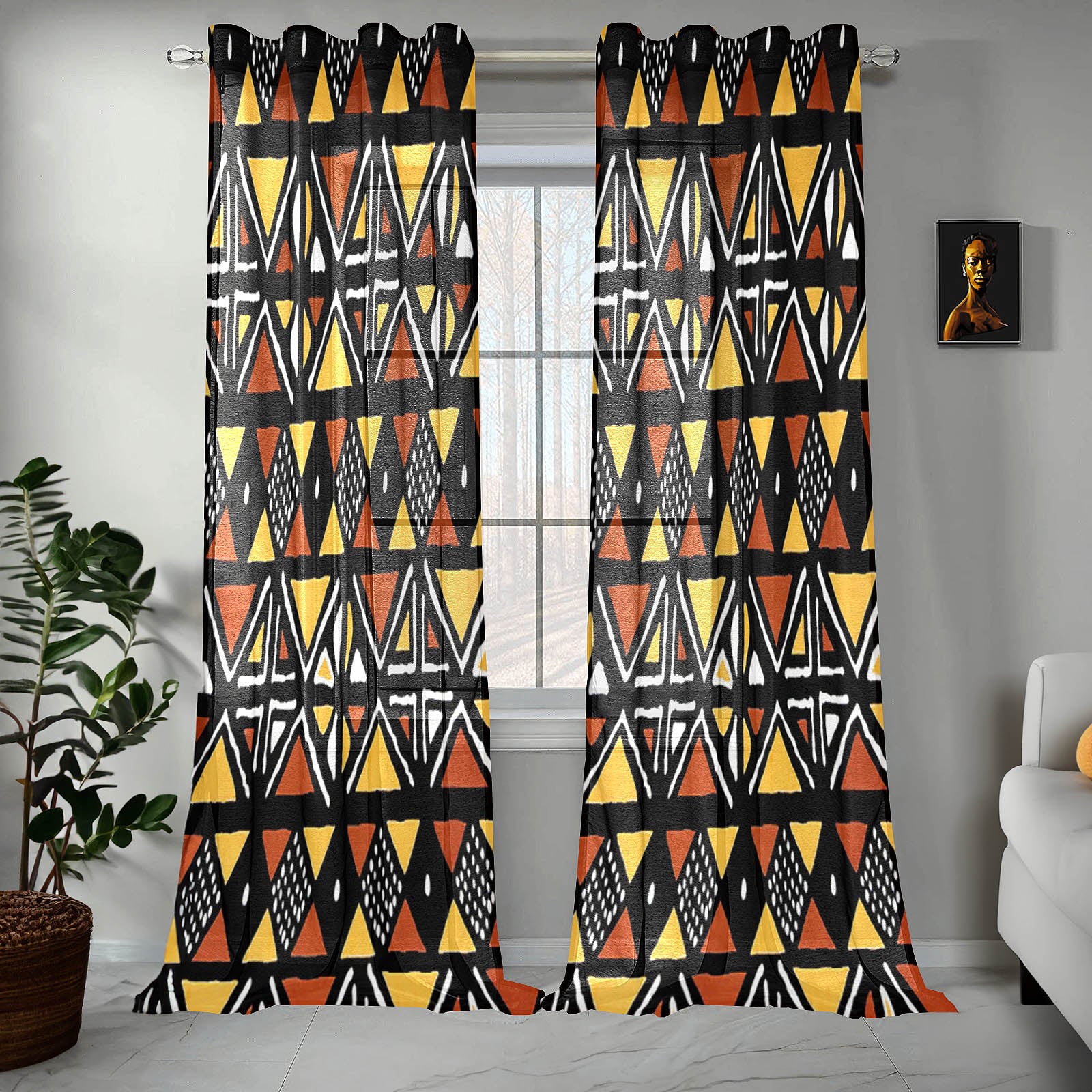 Mixed African Guaze Curtain Mudcloth Print (Two Piece)- Bynelo