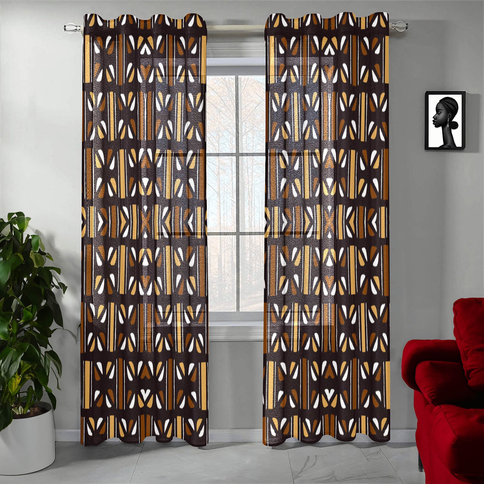 Spotted Brown African Print Guaze Curtain Mudcloth-Bynelo