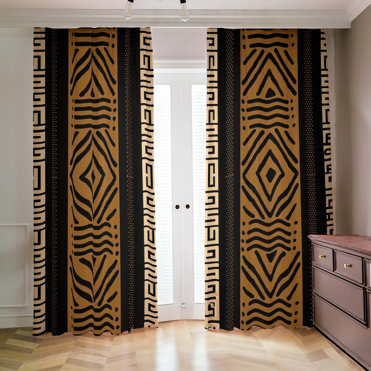 African Curtains Blackout Mudcloth Print (Two-Piece)