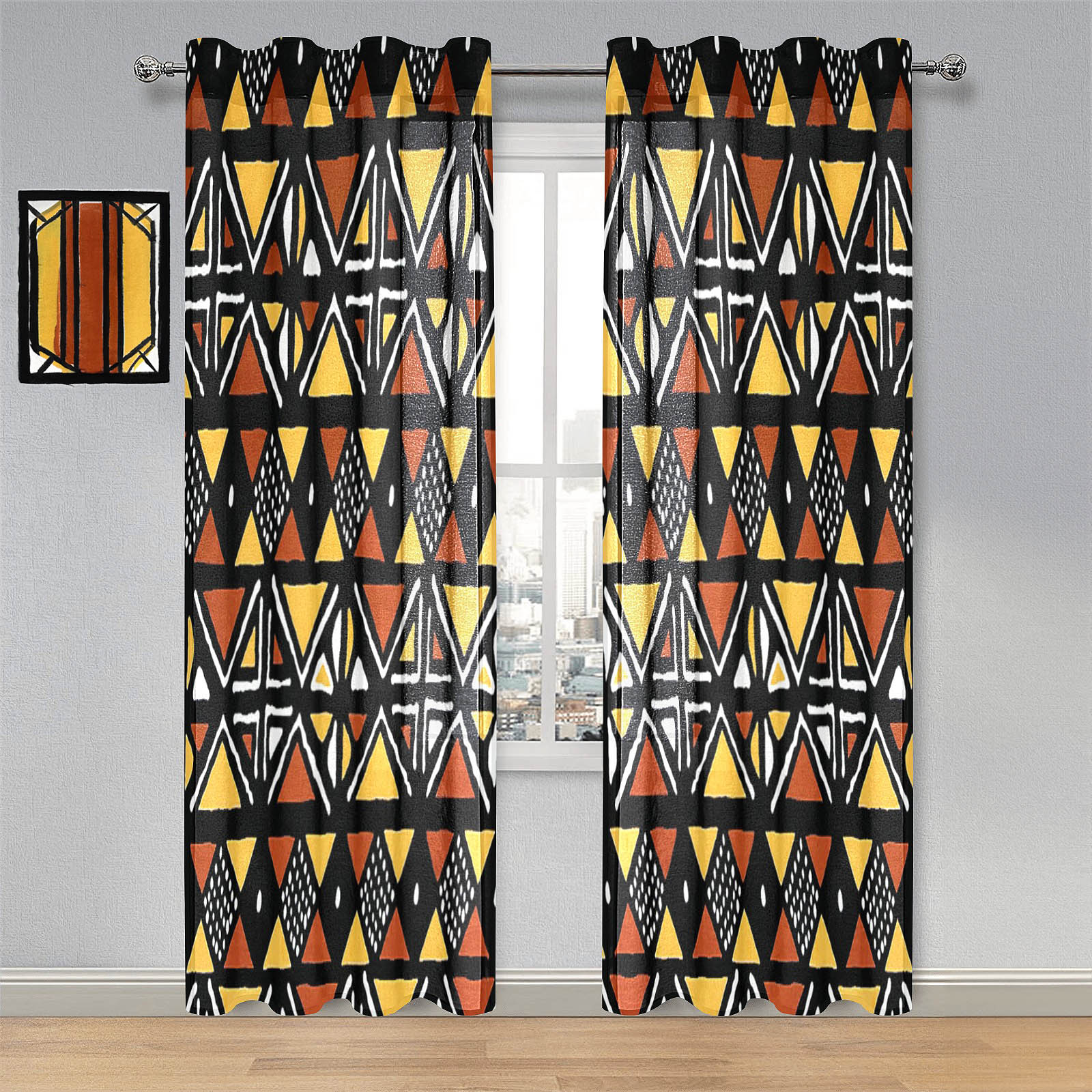 Mixed African Gauze Curtain Mudcloth Print (Two Piece)