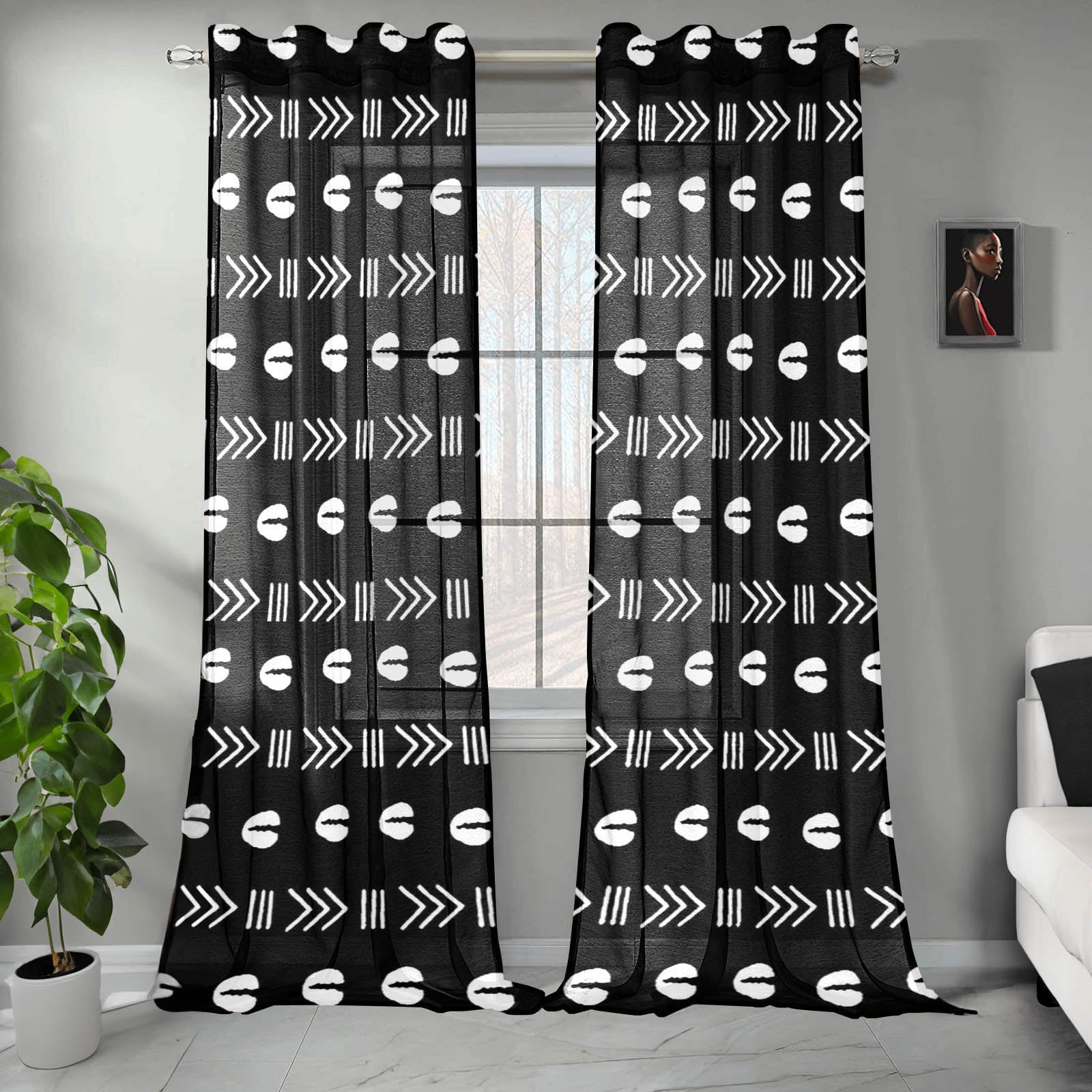 African Cowrie Print Guaze Curtain (Two Piece)- Bynelo