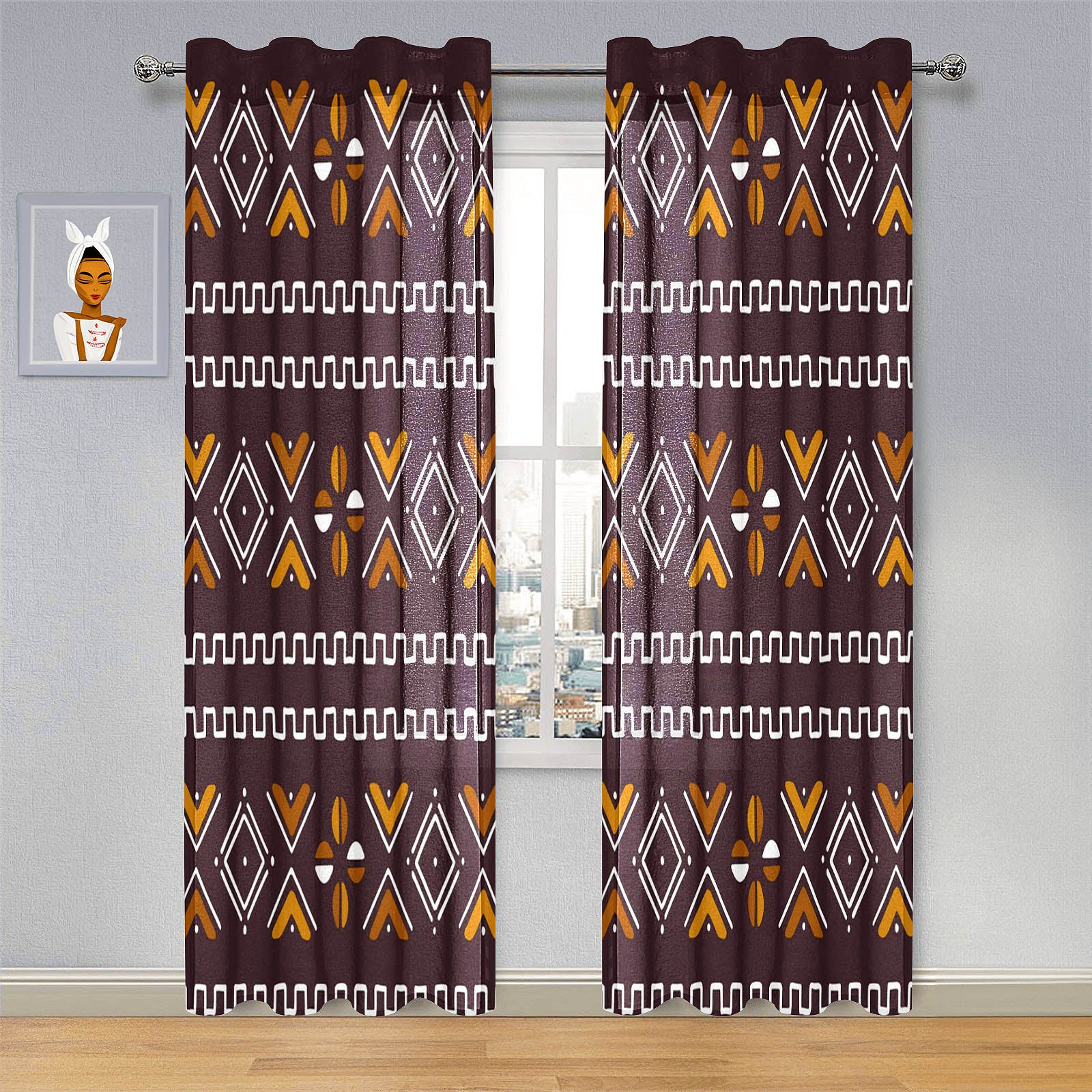 Textured African Print Gauze Curtain Mudcloth (Two Piece)