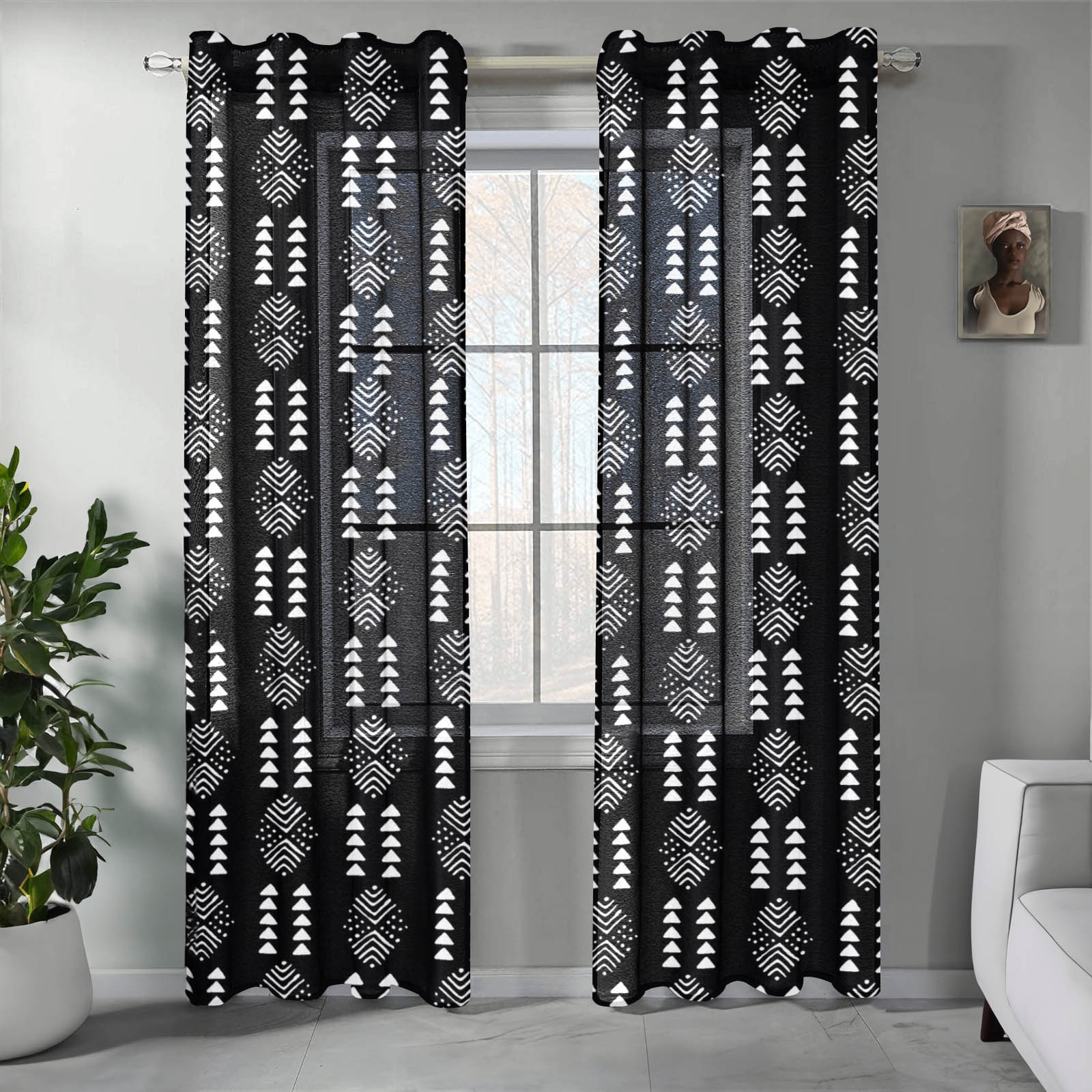 African Tribal Print Gauze Curtain Set (2 Pieces) - Bynelo