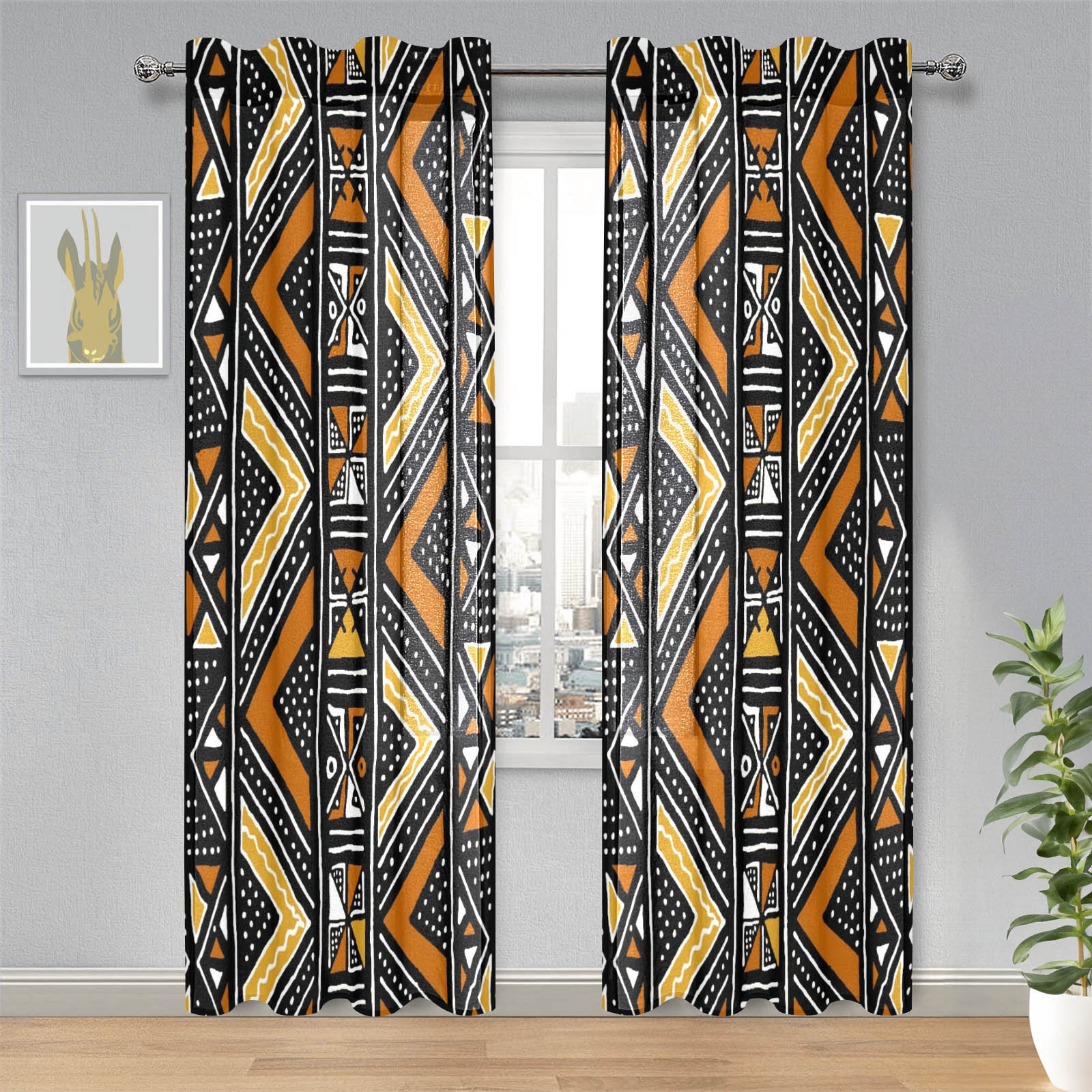Beautiful African Print Gauze Curtain Mudcloth (Two Piece)