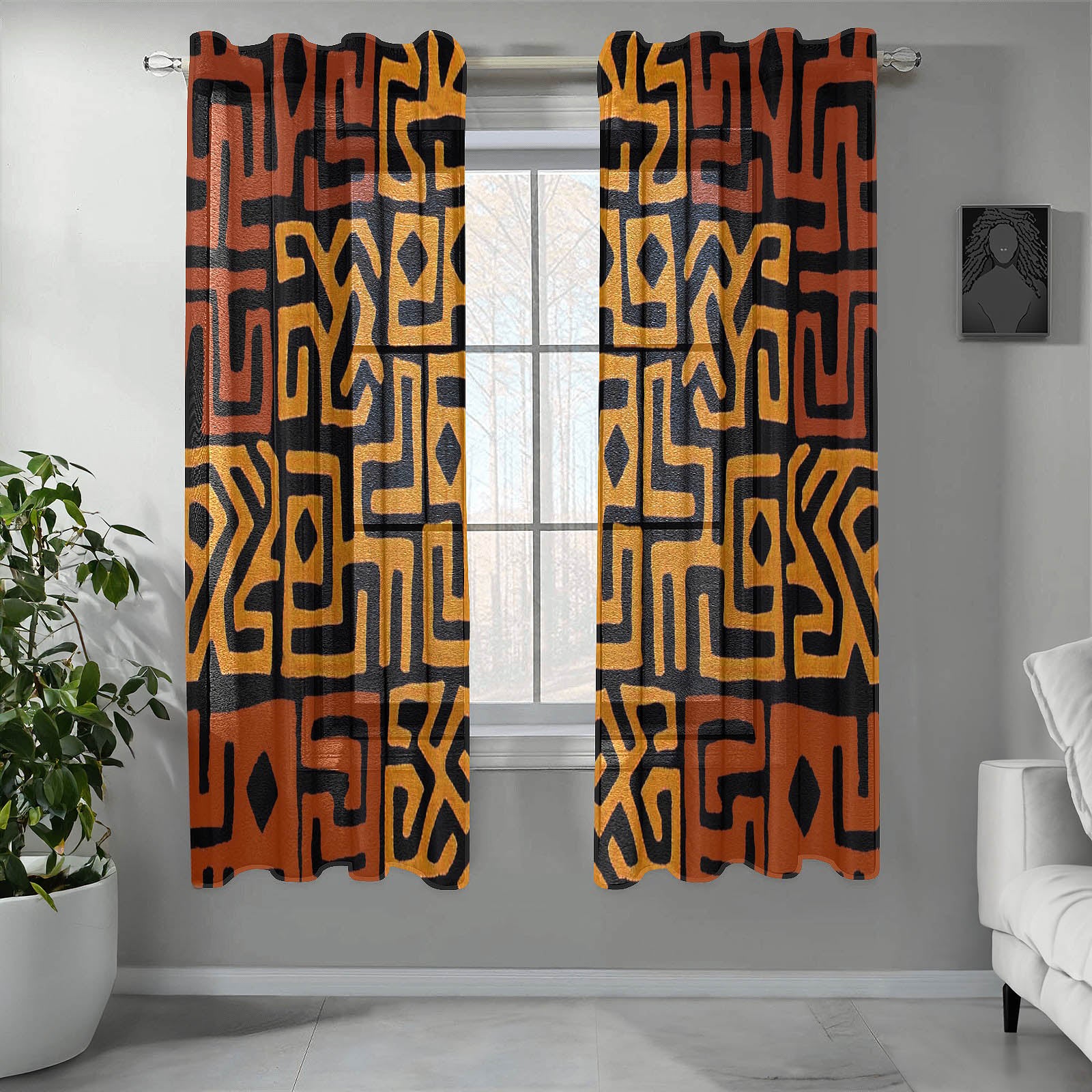Brown & Black African Curtain Kuba Print (Two Piece)