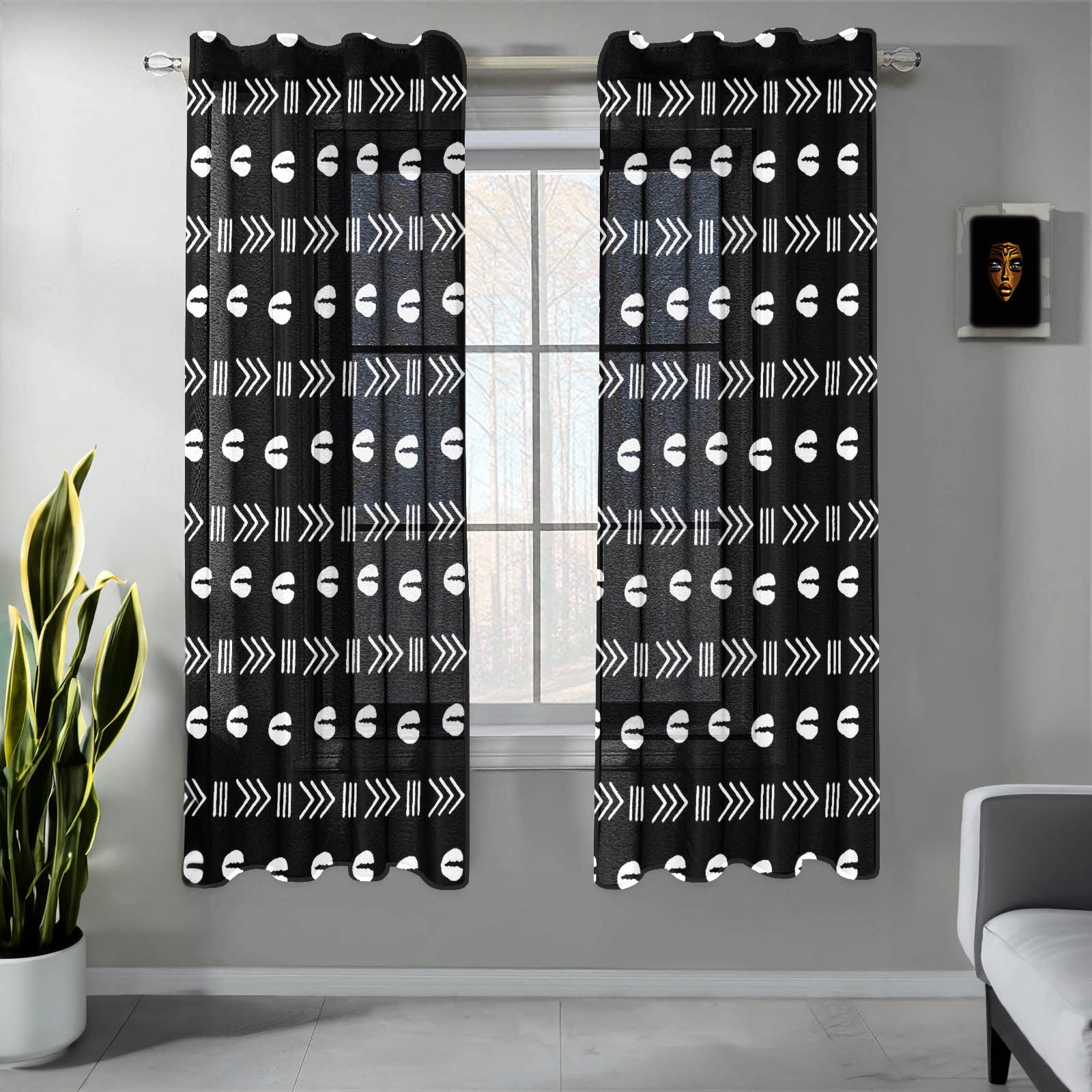 African Cowrie Print Guaze Curtain (Two Piece)- Bynelo