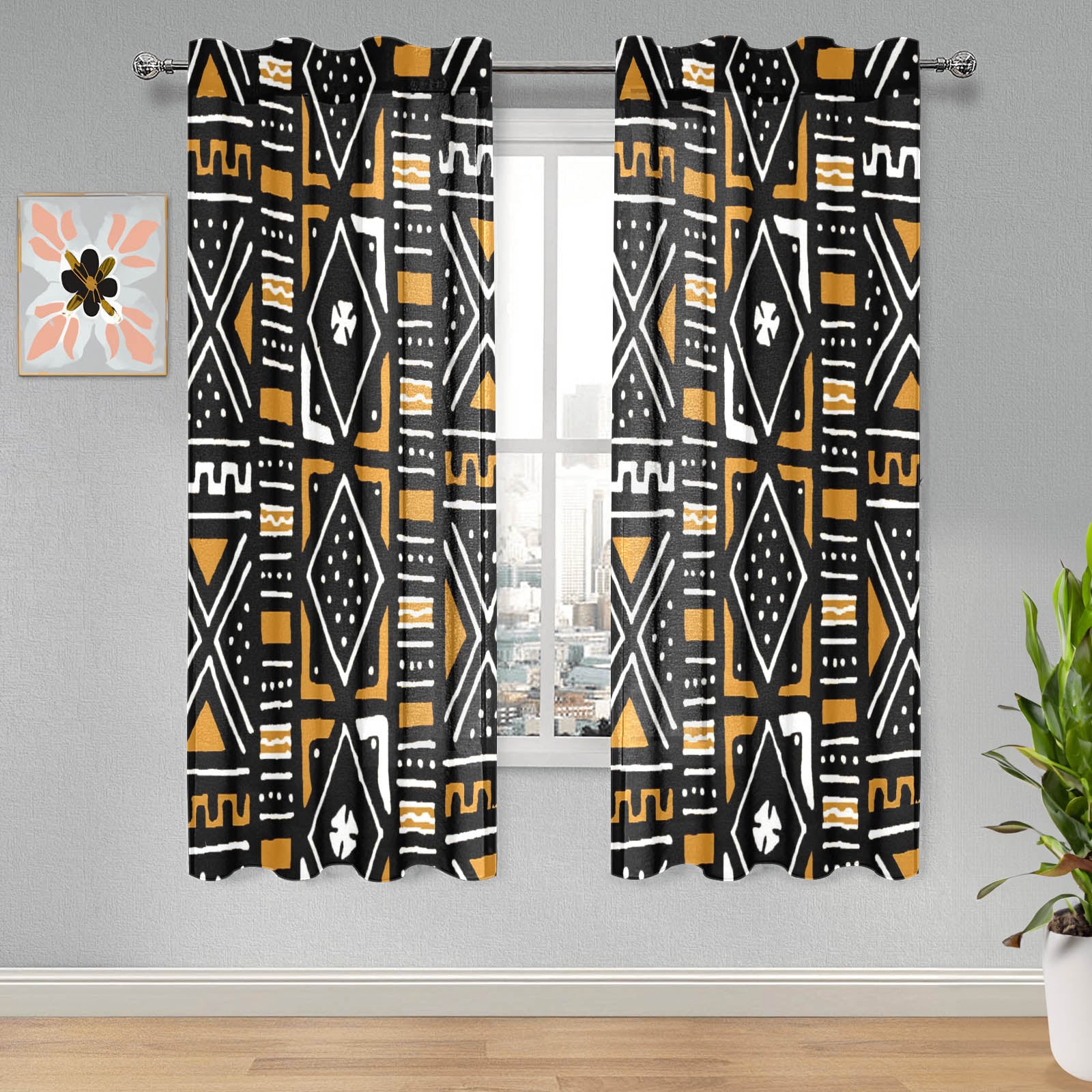 African Print Guaze Curtain Mudcloth (Two Piece) - Bynelo