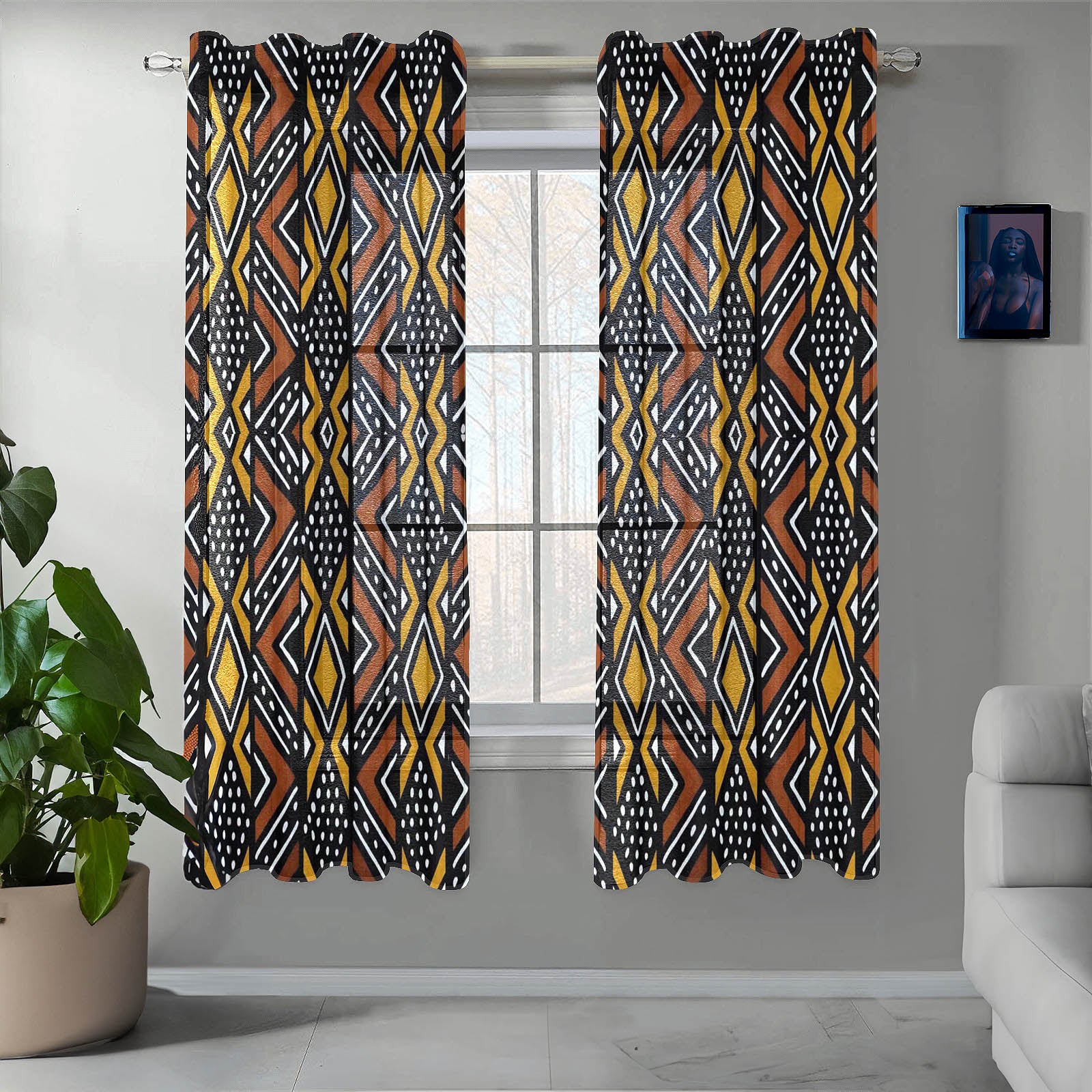 Ambesonne Marble African Gauze Curtain Mudcloth Print