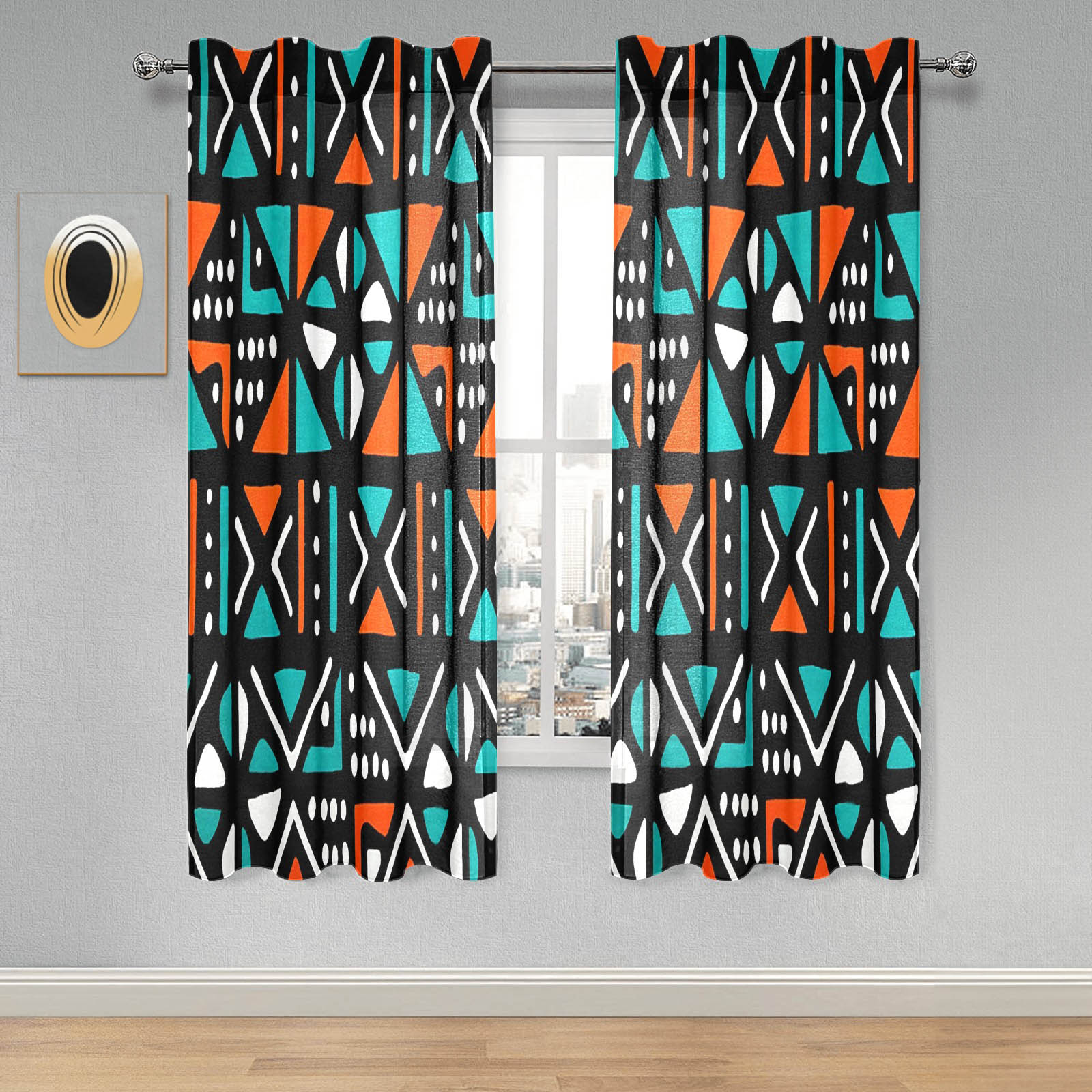 African Print Guaze Curtain Mudcloth (Two Piece)- Bynelo