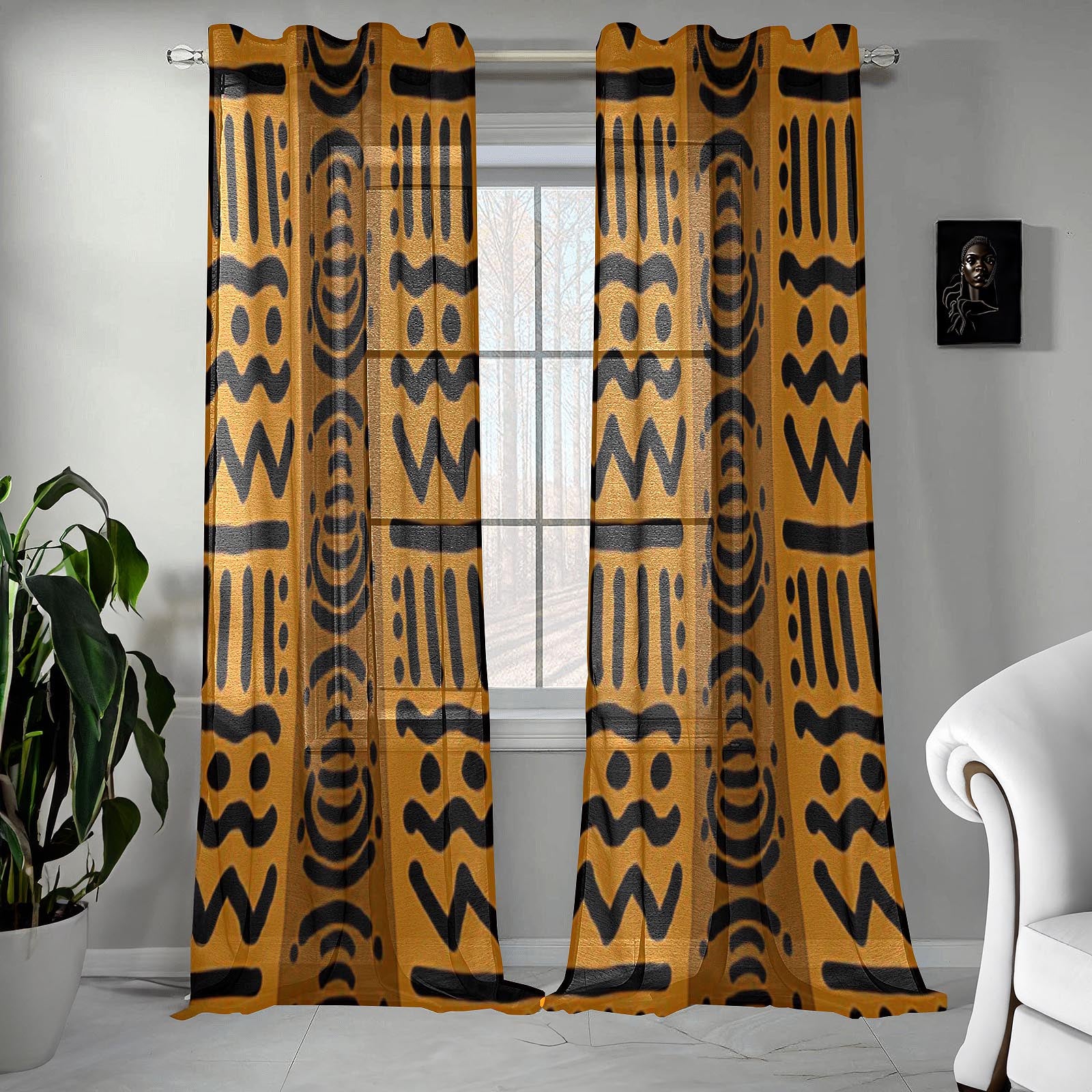African Guaze Curtain Kuba Print (Two Piece) - Bynelo
