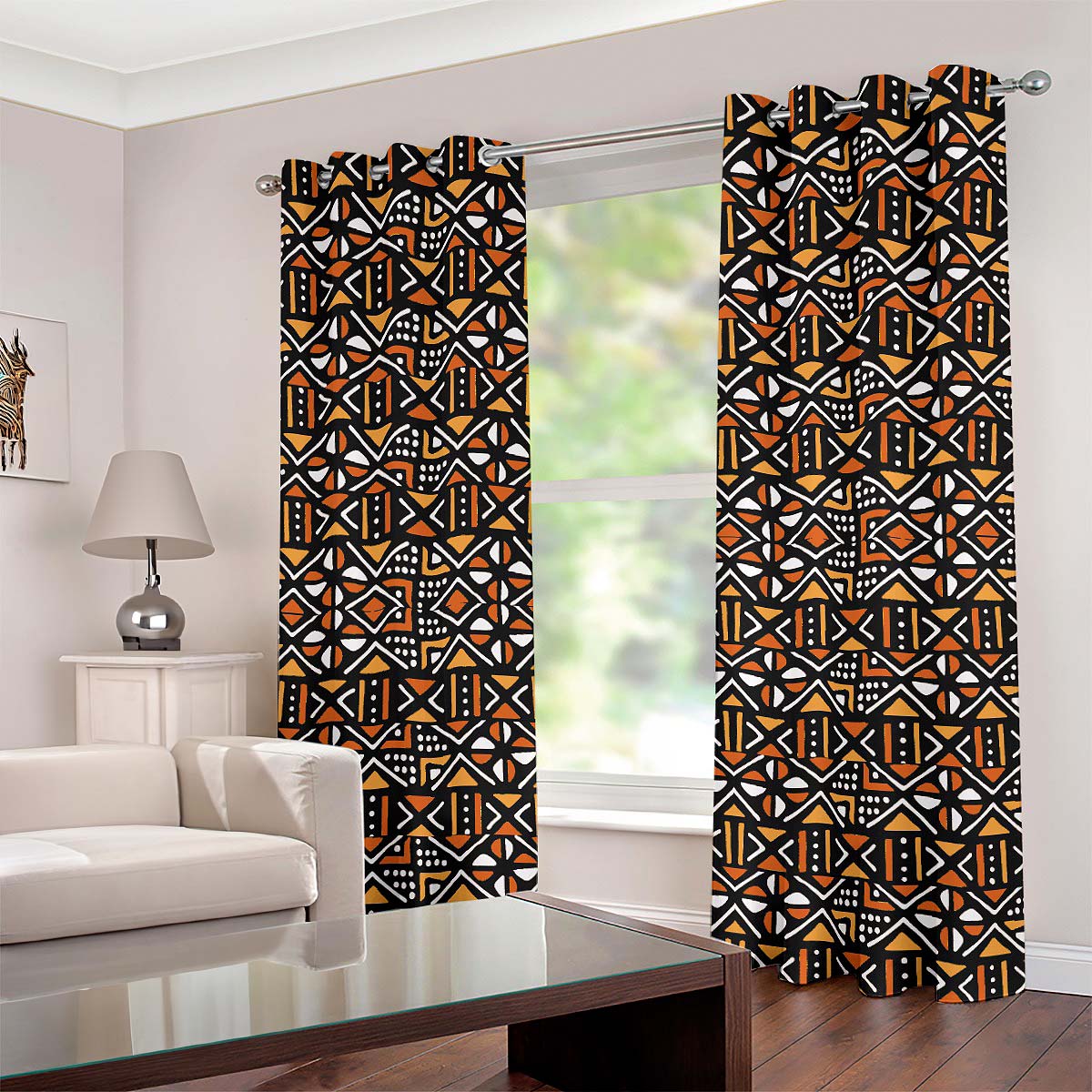 African Mudcloth Print Blackout Curtain: Boho Tribal Window Panel For Bedroom/living Room