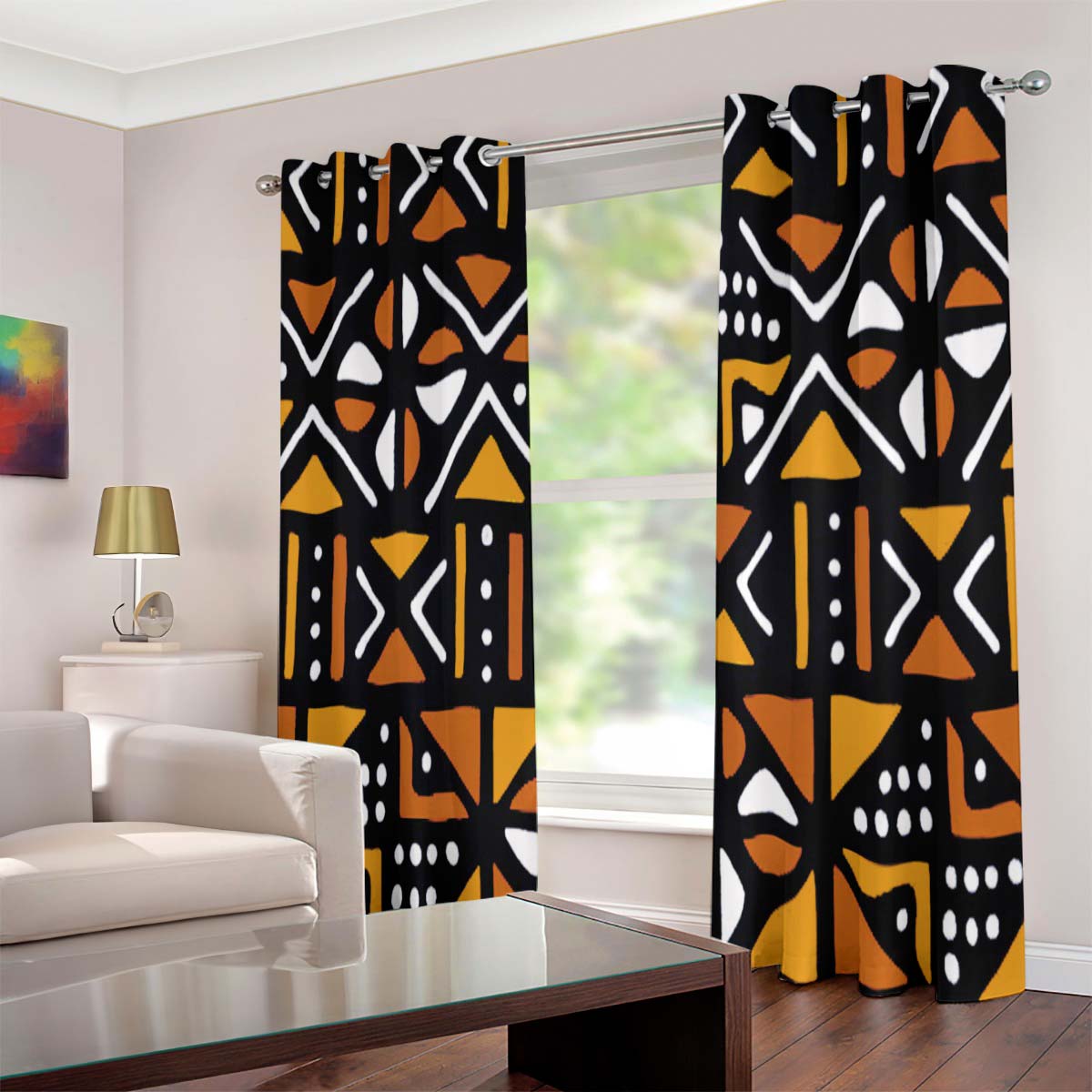 African Curtains For Living Room in Mudcloth Grommet Orange