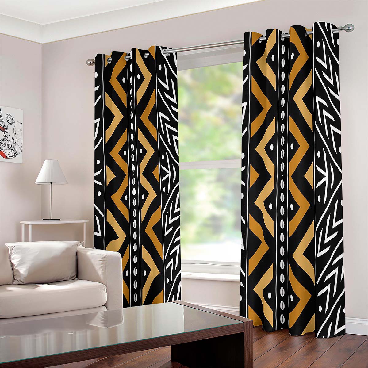 African Grommet Curtain - Tribal Print Elegance 2-Piece