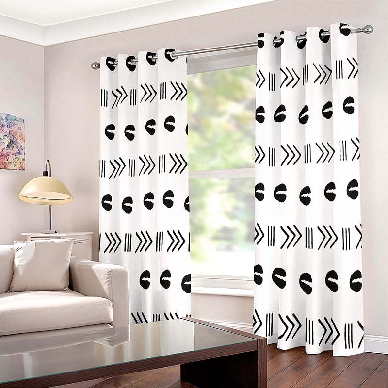 African Bedroom Window Curtain Grommet Cowrie Black White