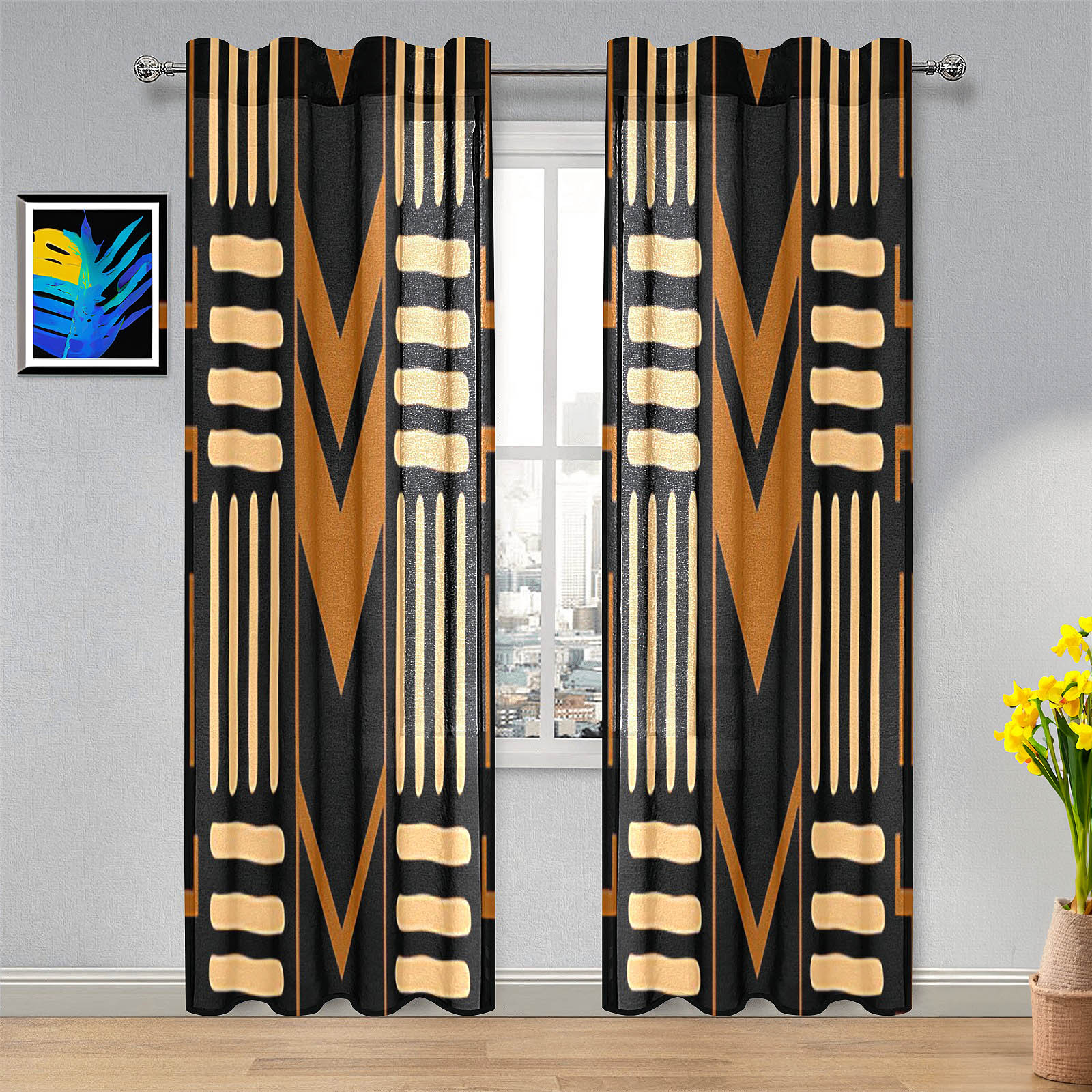 Geometrical African Print Guaze Curtain Ethnic (Two Piece)