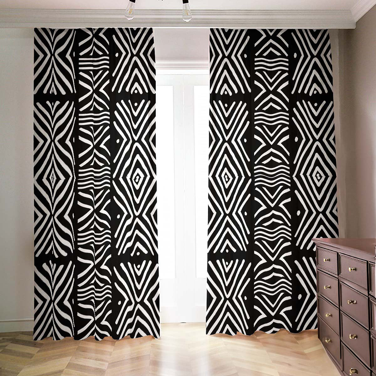 African Print Blackout Curtains - Abstract Black & White