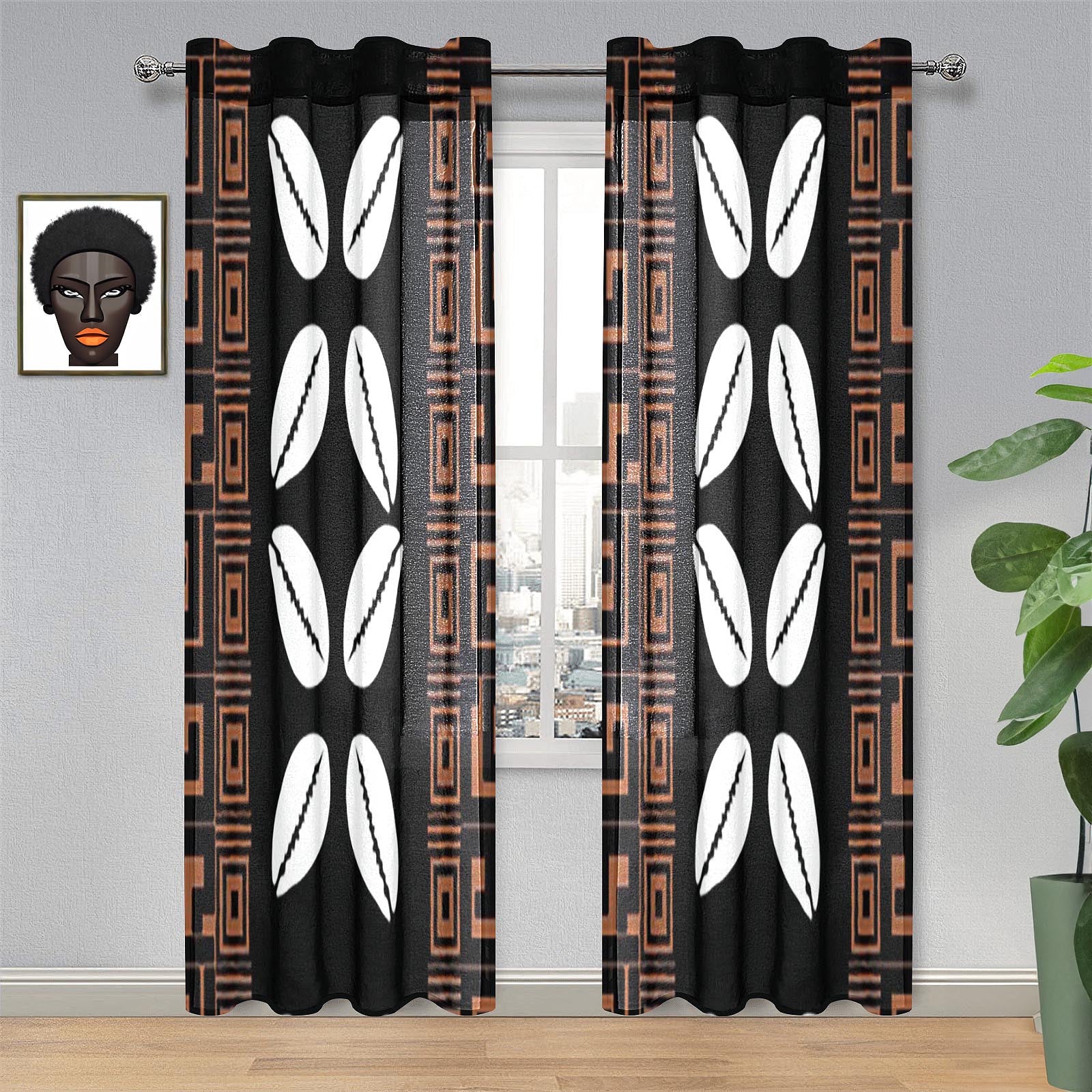Mixed African Print Gauze Curtain Cowrie (Two Piece) - Bynelo