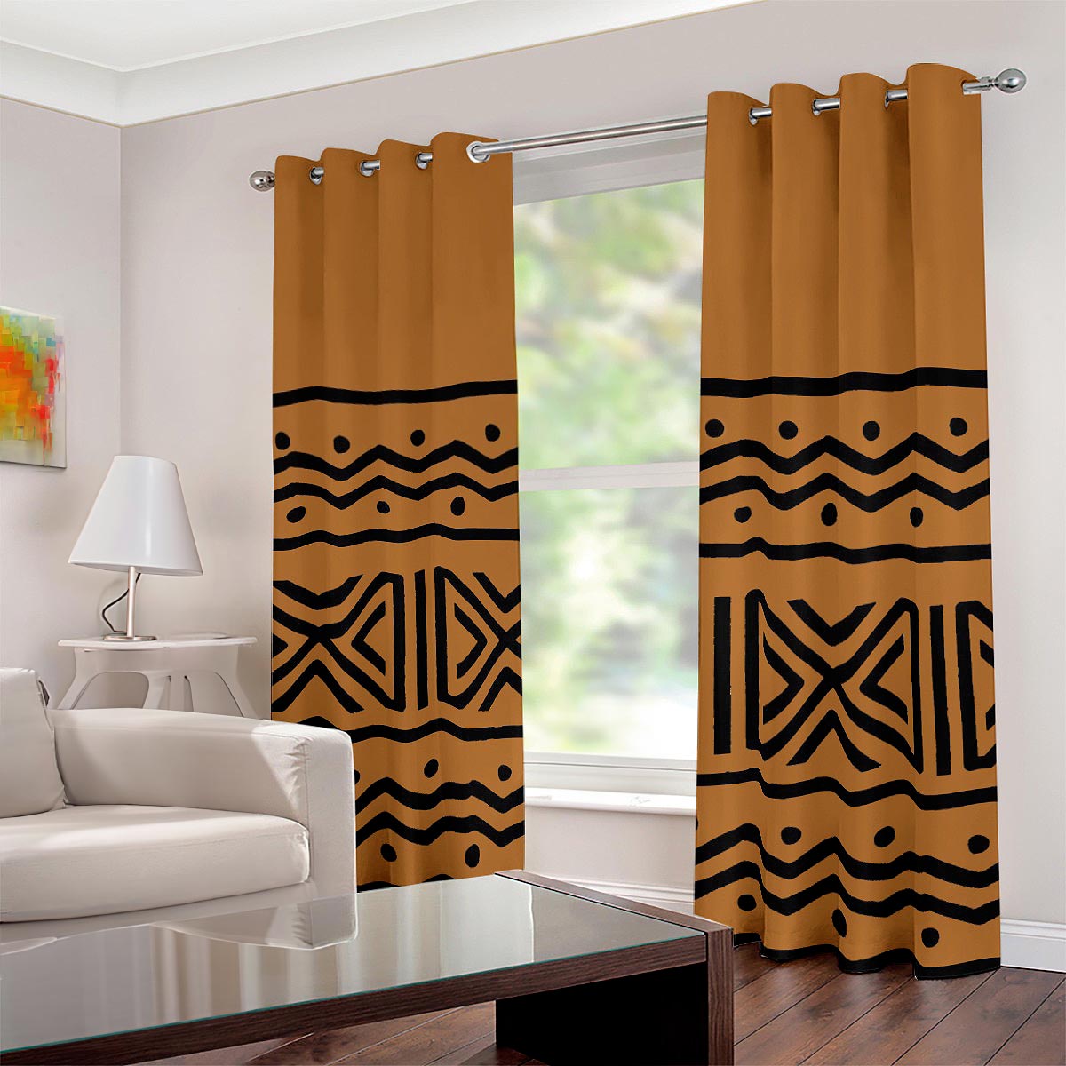 2-Piece Mudcloth Print African Grommet Curtain: Enhance Decor
