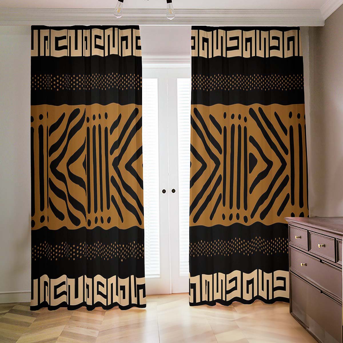 African Curtains Blackout Mudcloth Print (Two-Piece)