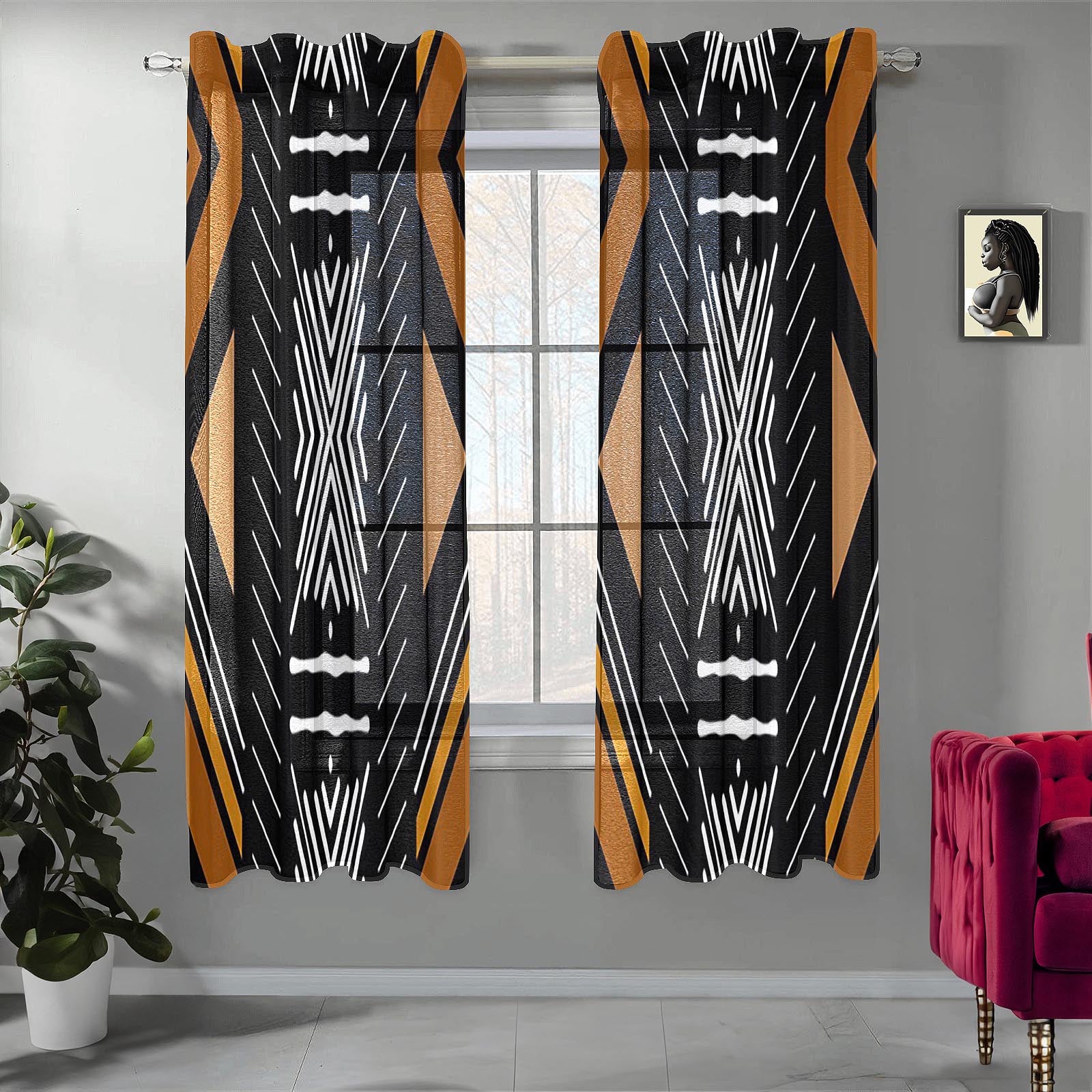 African Guaze Curtain Tribal Print (Two-Piece) - Bynelo