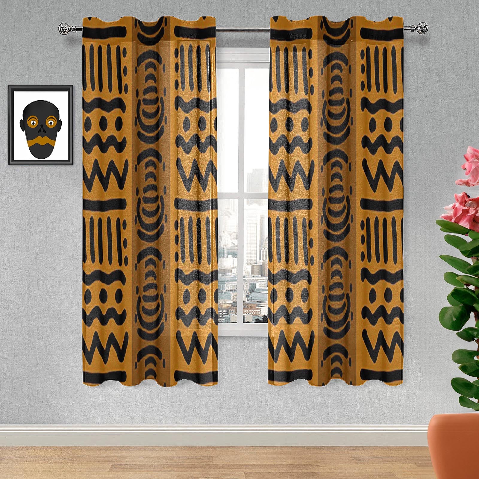 Brown African Curtain Kuba Print (Two Piece)- Bynelo