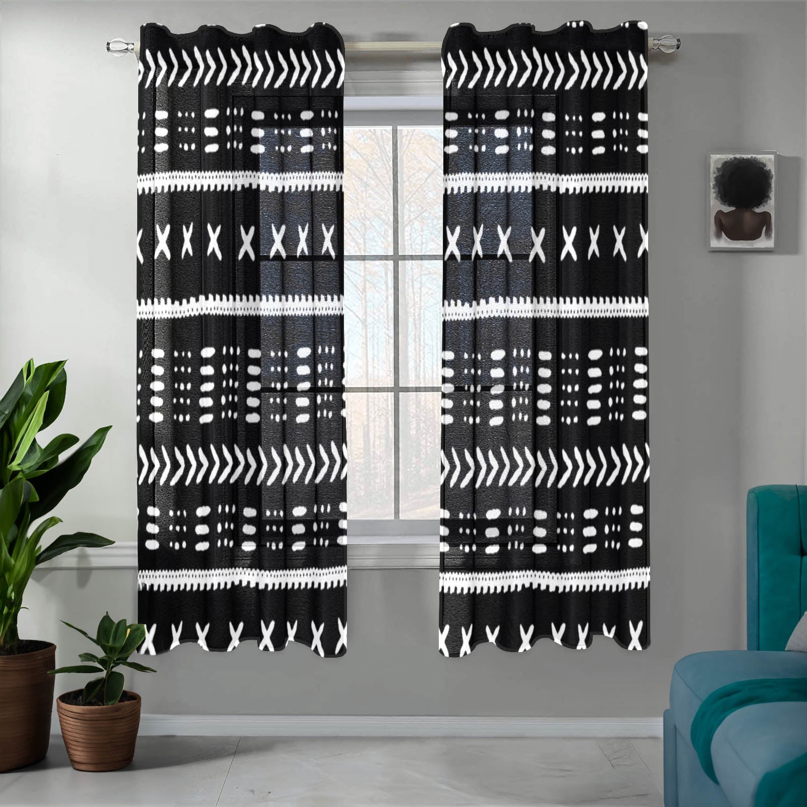African Tribal Print Guaze Curtain (Two Piece)- Bynelo