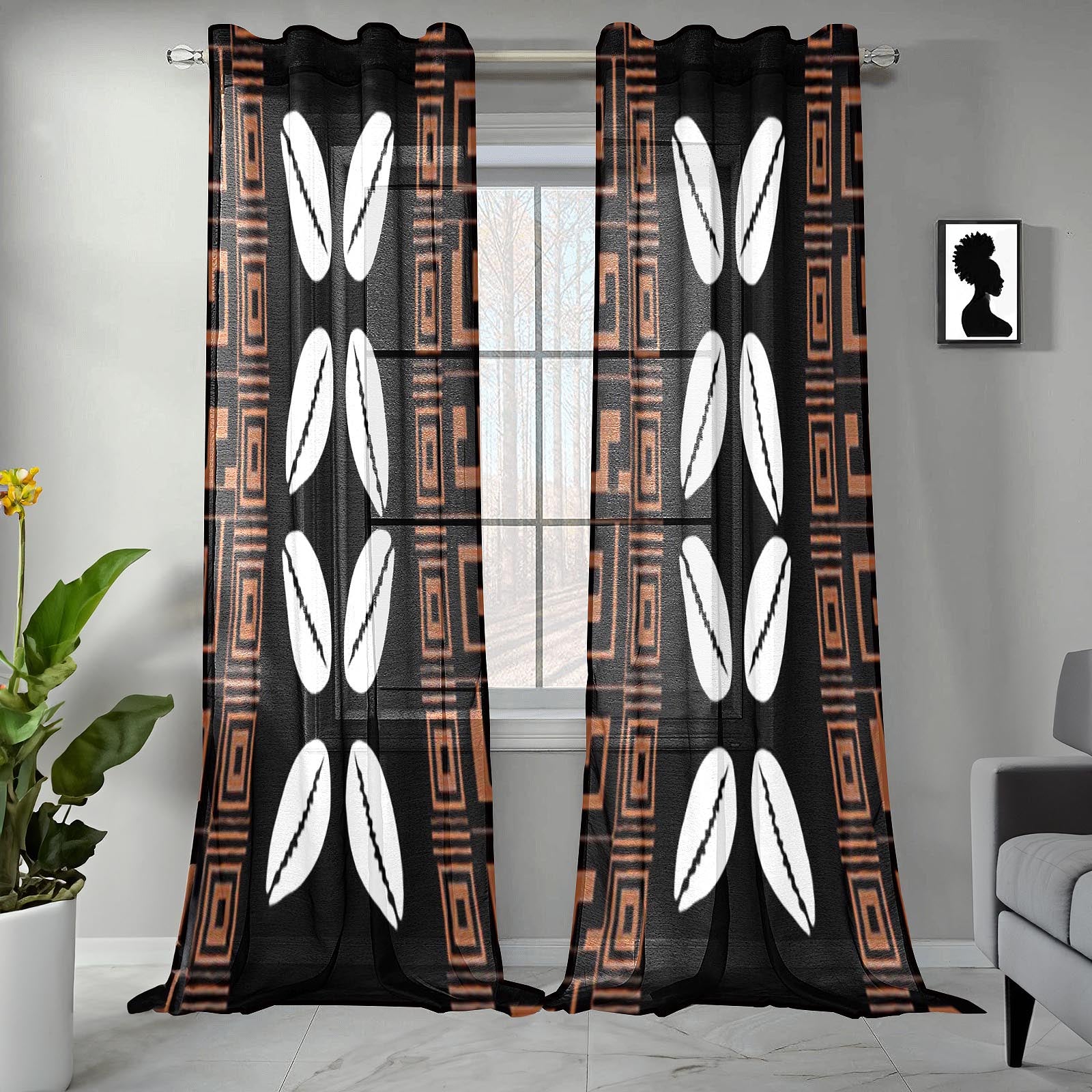 Mixed African Print Guaze Curtain Cowrie (Two Piece)- Bynelo