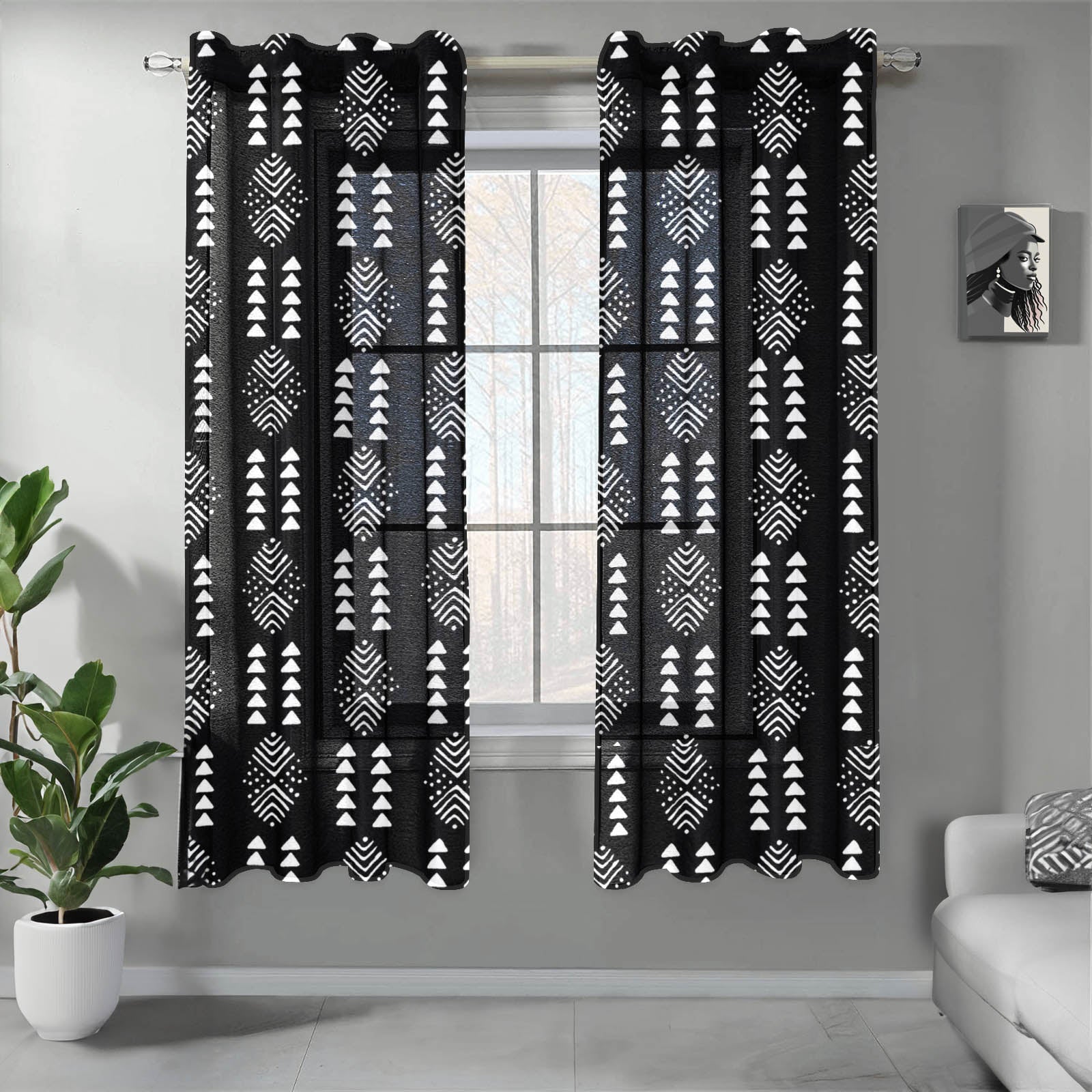 African Tribal Print Guaze Curtain (Two Piece)- Bynelo
