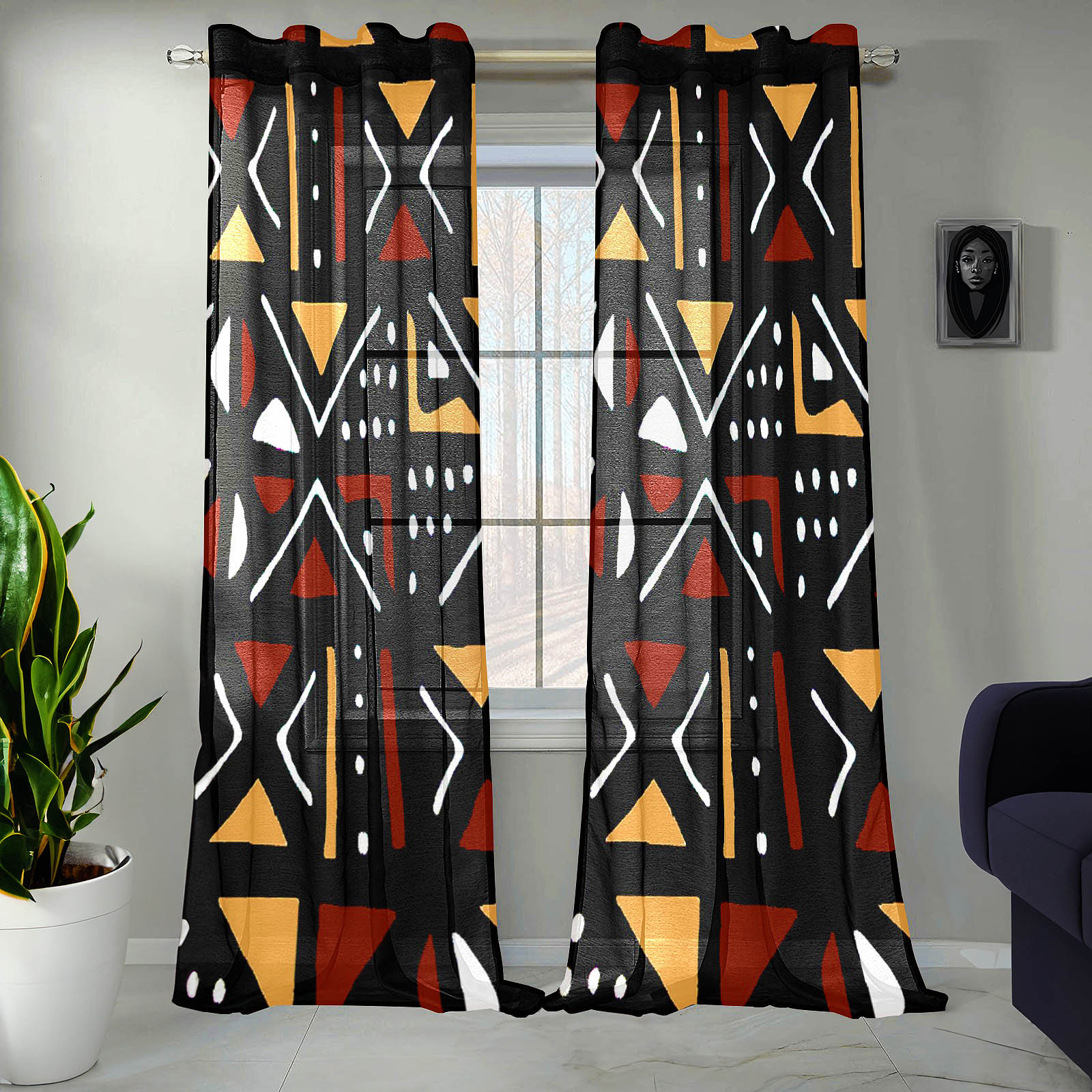 Deep Red African Mud cloth Curtains (Two-Piece) - Bynelo