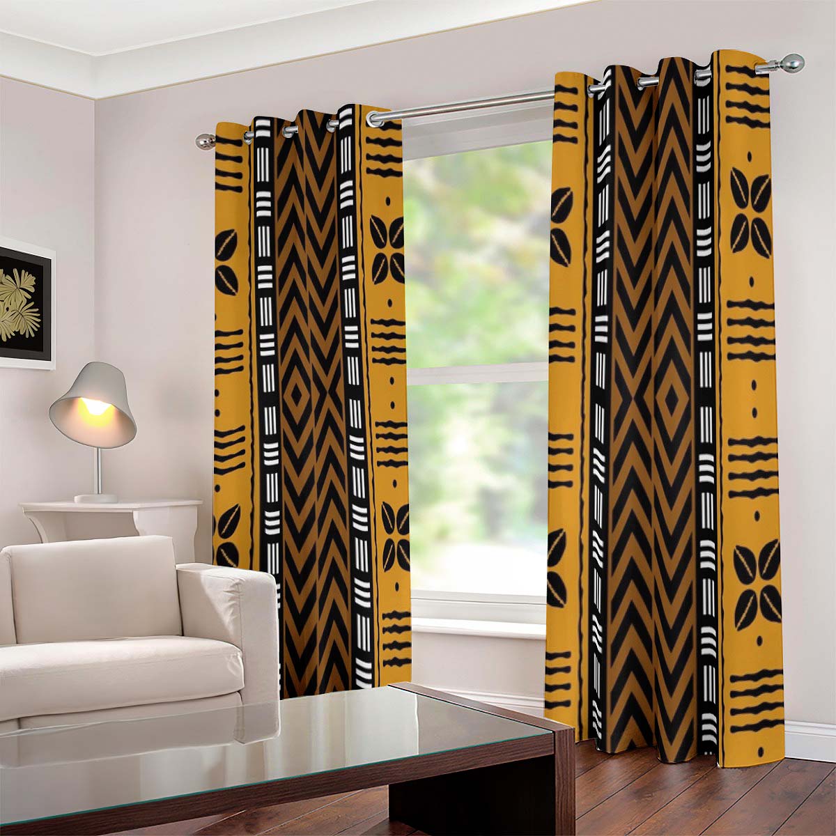 African Window Curtain Grommet - Mudcloth Print 2-Piece